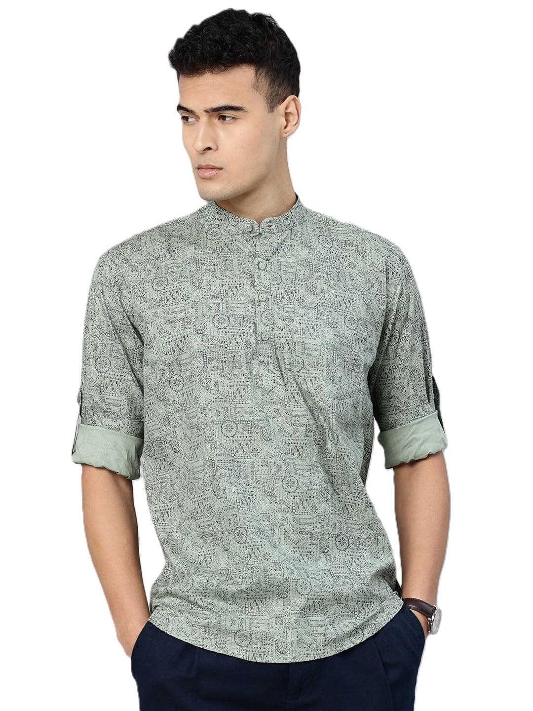 - Men's Cotton Regular Fit Short Printed Designer Kurta