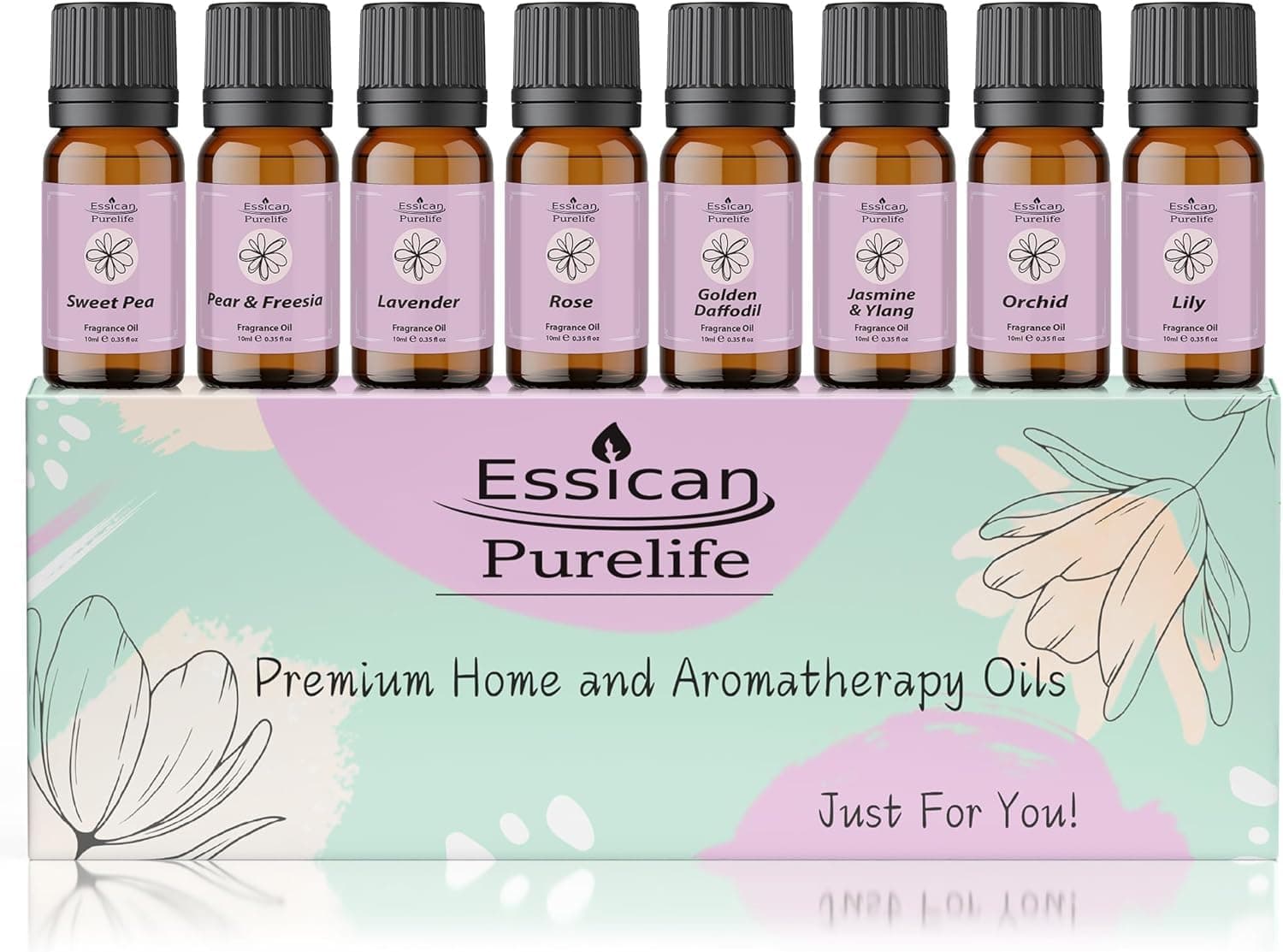 Essican Purelife Floral Scent Home Fragrance Oil Set – 8 x 10ml Aromatherapy Fragrance Oils for Soap Making, Candle Scents for Candle Making, Wax Melts, Perfume, & Humidifier, Floral Scent Gifts Set