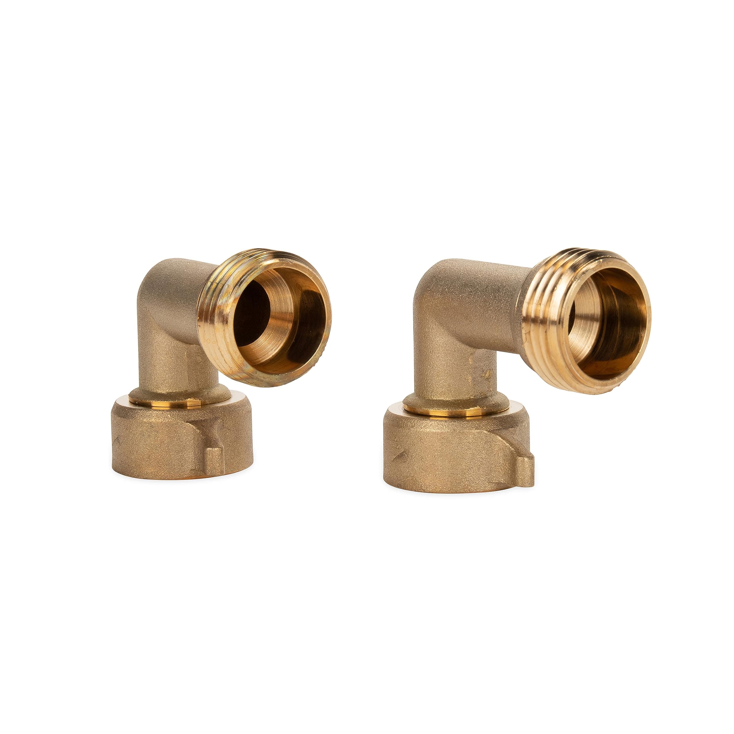 90-Degree Hose Elbow For RVs — Solid Brass Construction— Certified Lead-Free — Features Convenient Easy Grip Connector — For RV Water Hoses, Residential Outdoor Faucets, & More — 2-Pack (22507)