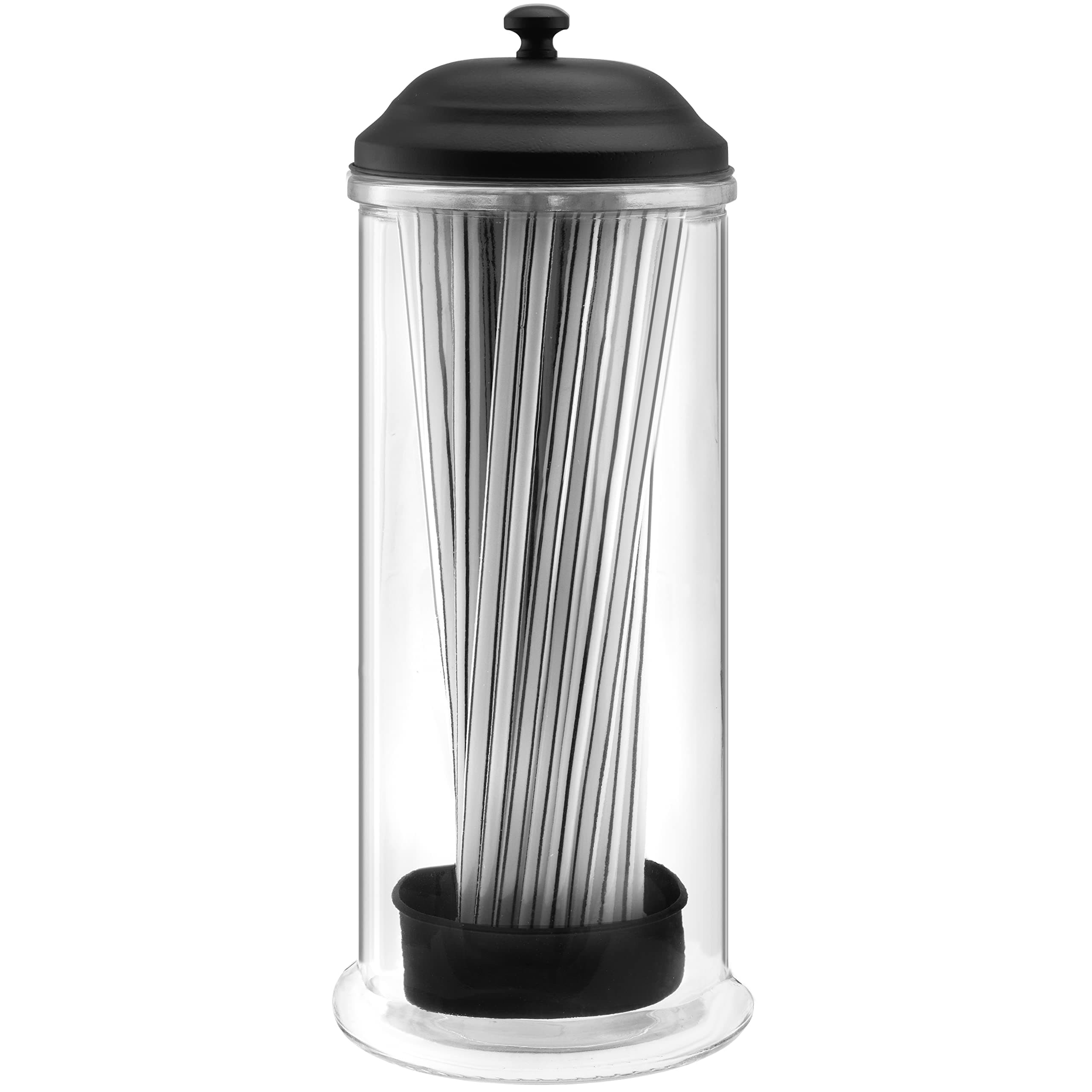 Straw Dispenser with Stainless Steel Lid | Glass Straw Holder for Counter with Lid | Drinking Straw Dispensers | Straw Container | Holds Straws up to 8.5 Inches, Black