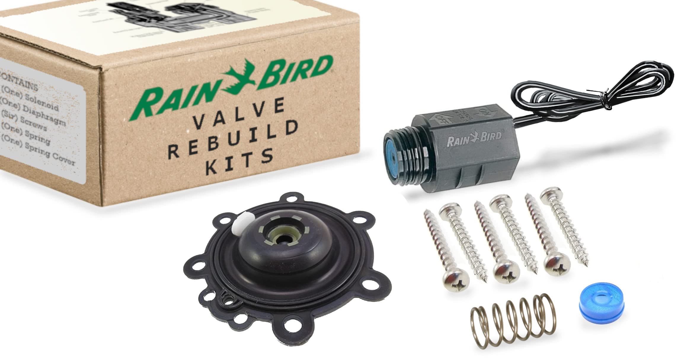 Contractor Rain Bird 100-DV Series Valve Rebuild Kit w/Diaphragm Repair Kit & Replacement Solenoid black AAA_SDK_1