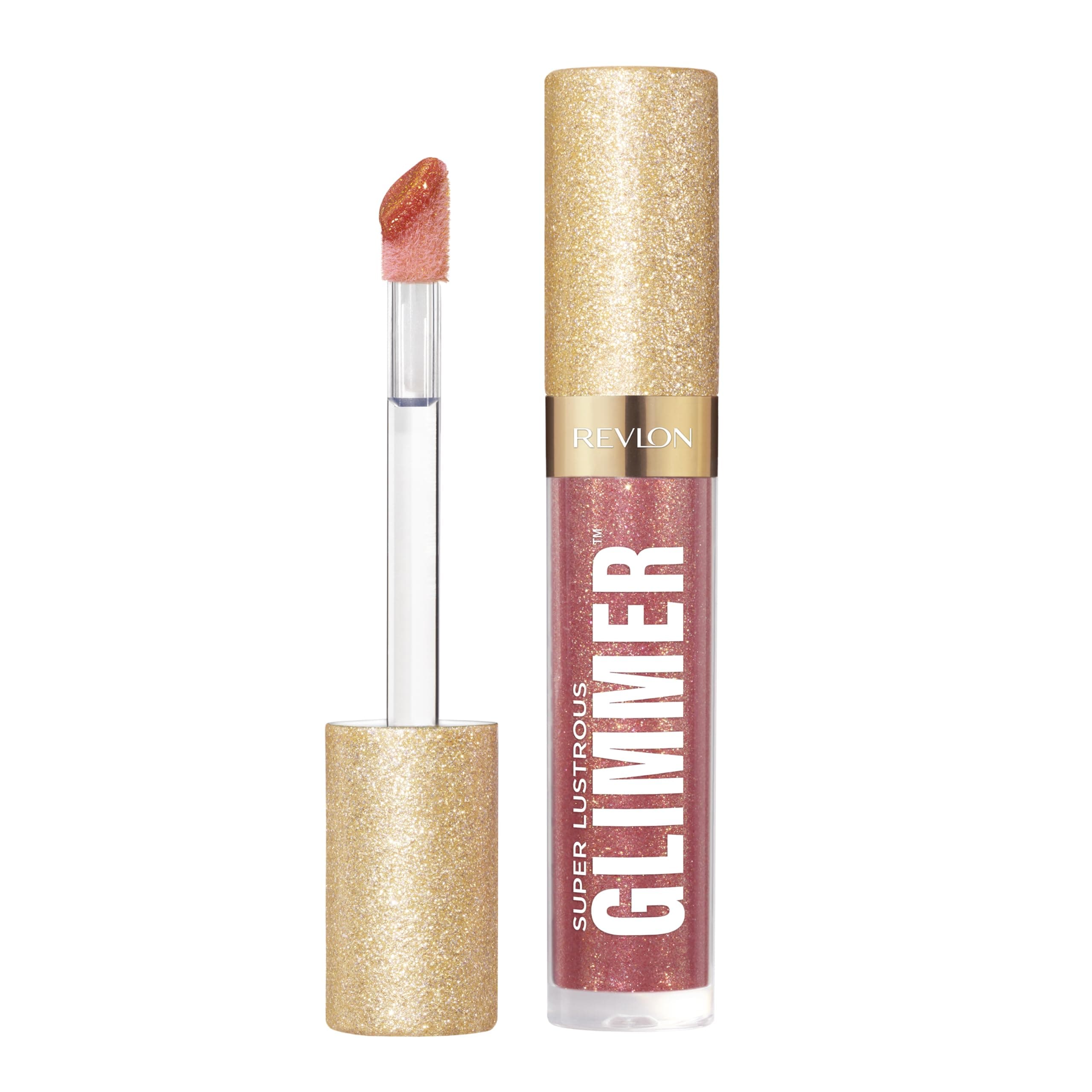 Super Lustrous Glimmer Gloss, Non-Sticky Lip Gloss, High-Shine Finish, Plant-Based Glitter, 005 Glazed Almond, 0.13 fl oz