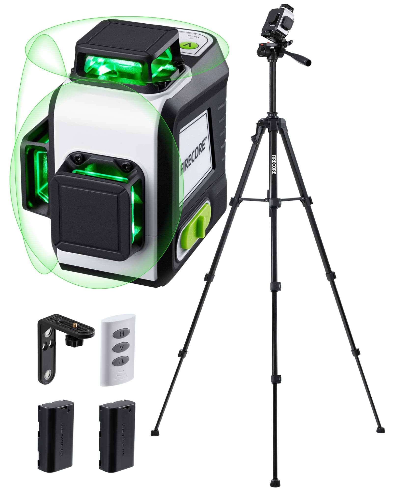Laser Level 360 Self Leveling with 60" Tripod, Firecore 3 X 360° Rechargeable Green Lazer Leveler Tool for Picture Hanging Wall Tile Construction, 2 Battery Packs and Magnetic Bracket Included