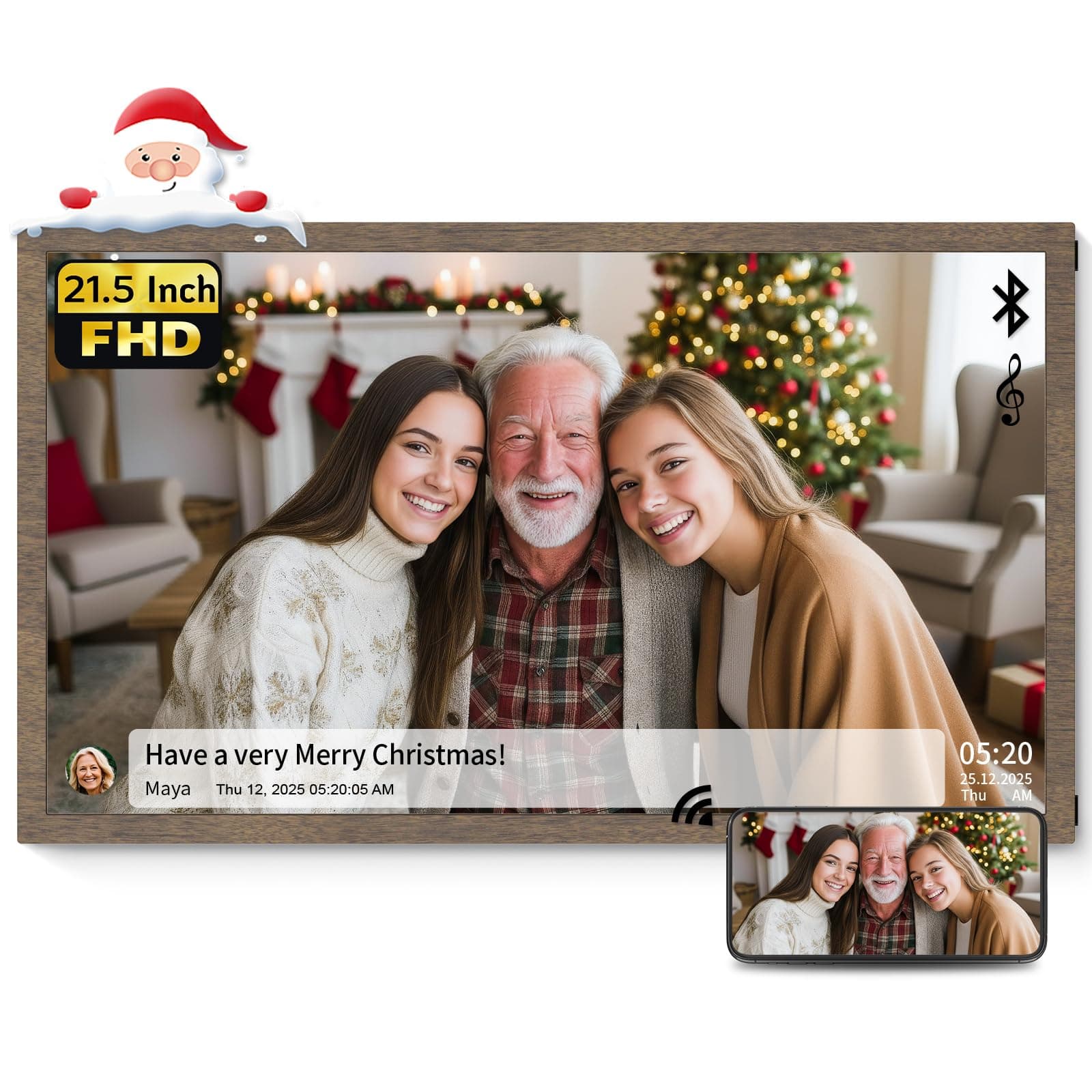 NexFoto 21.5 Inch Large Digital Picture Frame 32GB, WiFi Electronic Photo Frame with Remote Control, Wall-Mountable, Easy to Share Photos/Videos, Gifts for Mom Christmas, Dark Wood