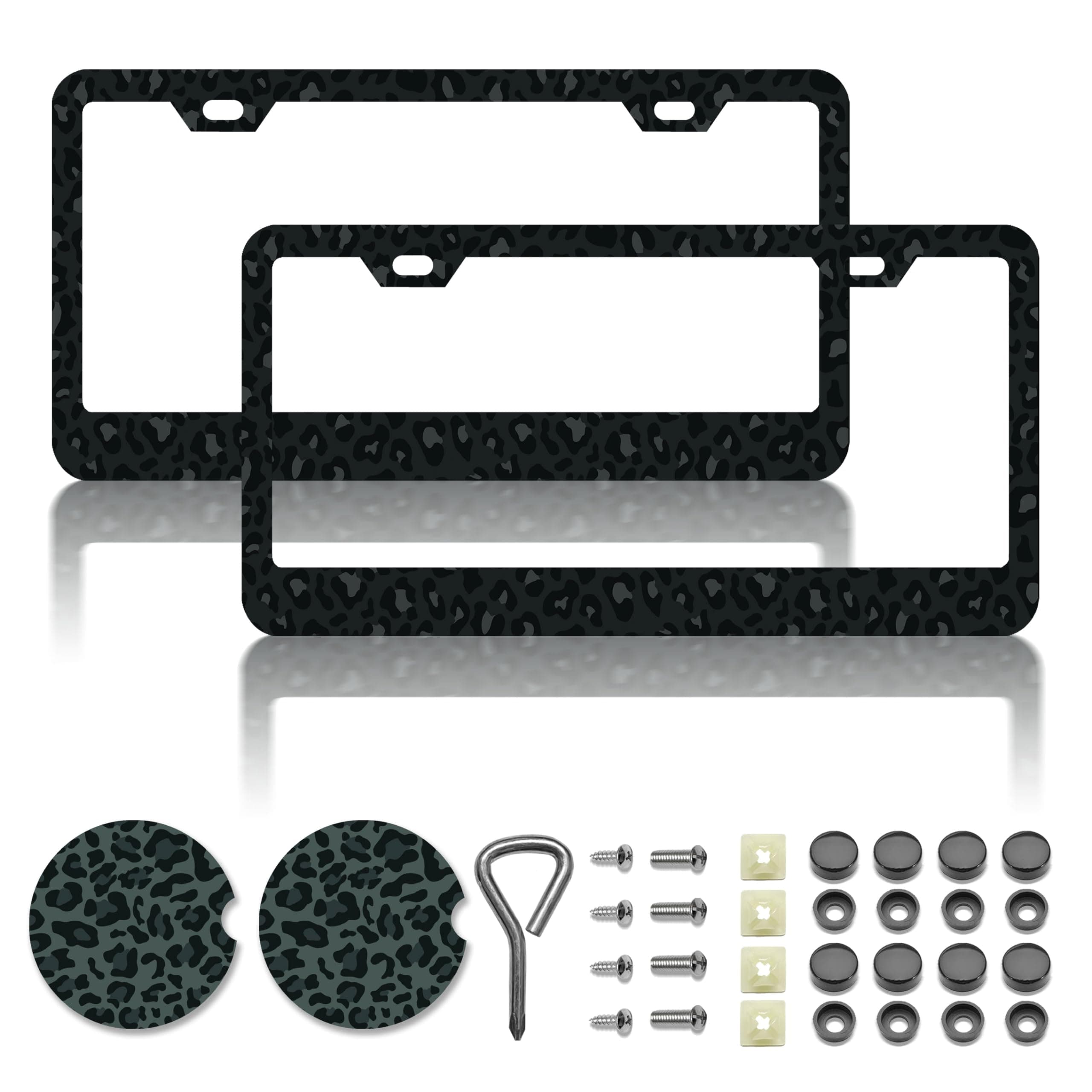 Black Leopard Print Printing License Plate Frames,Leopard Car Accessories for Women & Men,Cute License Plate Holder,Black Leopard Print Lover,Fits Standard US Vehicles Size 12.2 x 6 Inch