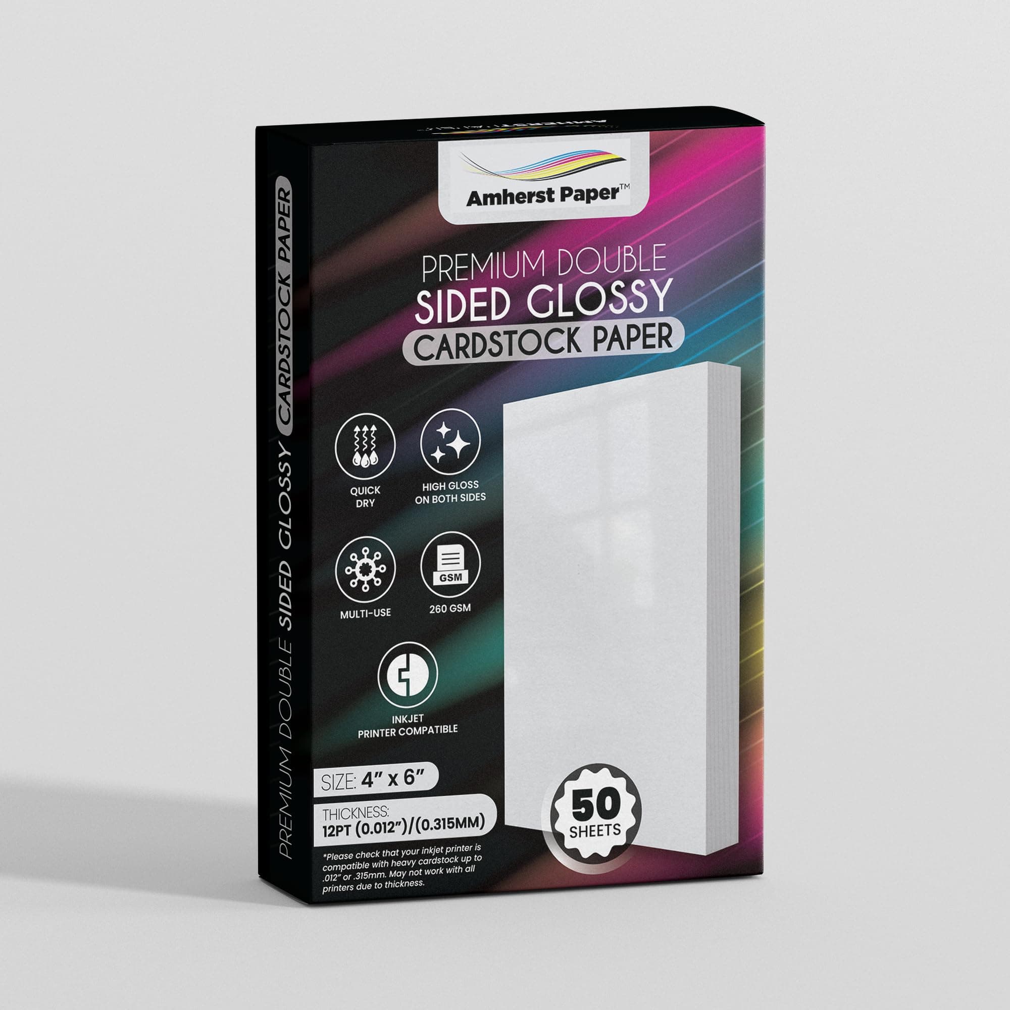 4x6 Inch Premium Double Sided Glossy Photo Size 12pt Thick Cardstock, Inkjet Printer, 260 GSM, High Gloss on Both Sides, Great for Invitations, Postcards, Photos, Product Inserts