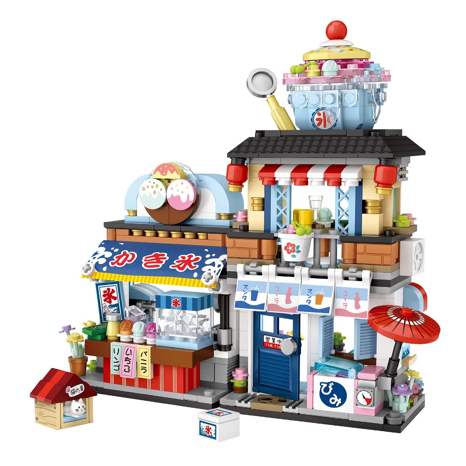 Japanese Street View Ice Drink Shop Mini Building Blocks Toys Model Set, MOC Creative DIY Simulation Architecture, 668 PCS Mini Bricks Construction Halloween Building Toy Sets for Girls Boys 3+