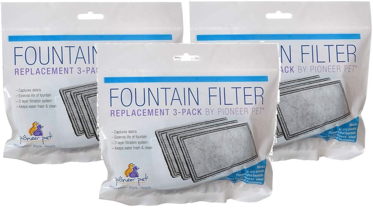 Pioneer Pet Replacement Filters for Plastic Fountains (3 Sets of 3pk)