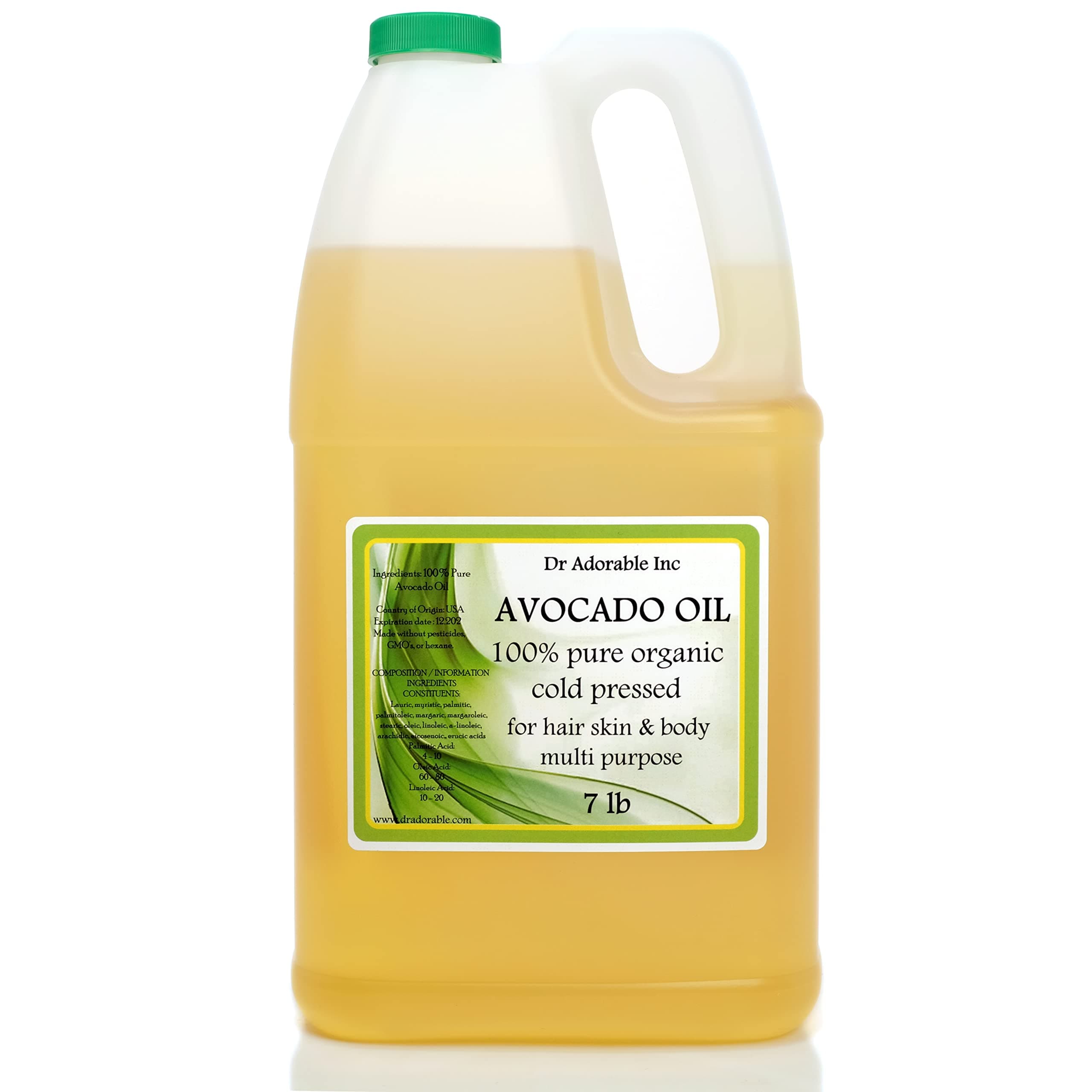 Avocado Oil Organic Pure Cold Pressed 128 Fl. Oz/1 Gallon/7 Lb
