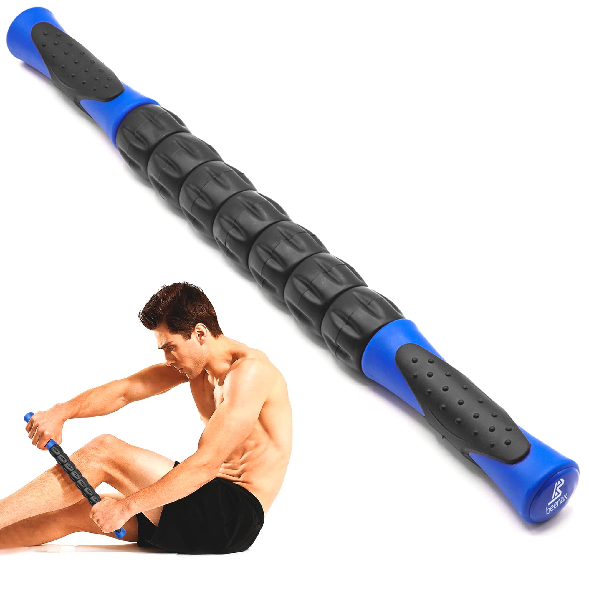 Beenax Muscle Therapy Massage Stick, 360° Tension Reduction - Ridged Gears for Trigger Points, Deep Tissue, Myofascial Release, Leg, Quads & Calf Tightness - Relieve Soreness, Cramps and Pain