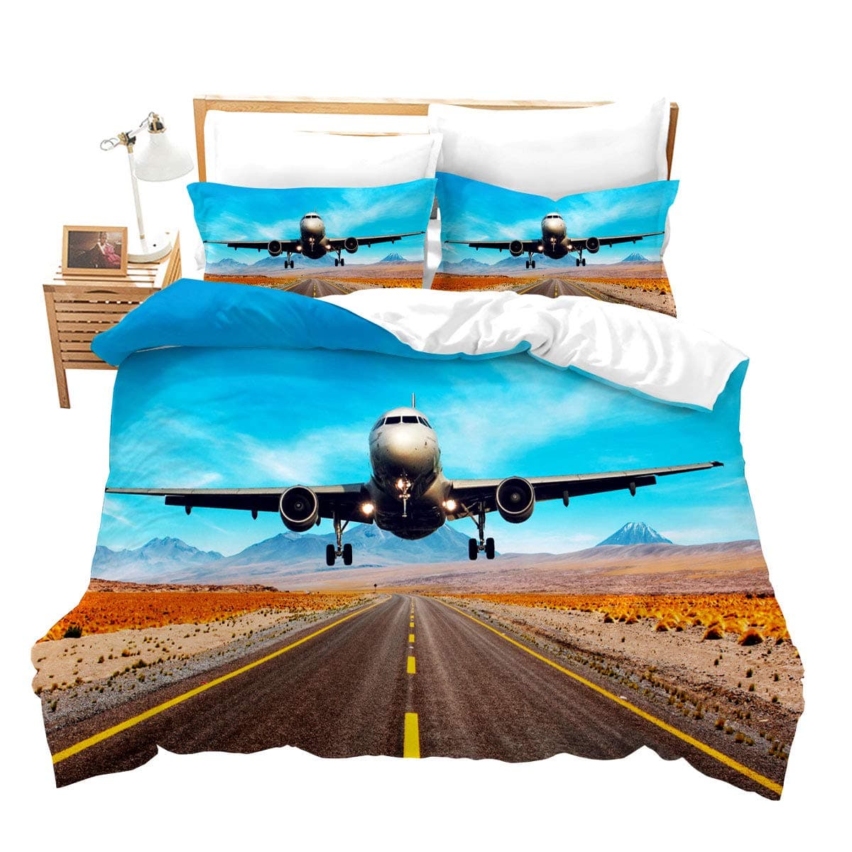 Feelyou Boys Duvet Cover Set Twin Size for Kids Children Teens Aviation Aircraft Runway Bedding Set 3D Airplane Comforter Cover with 1Pillow Shams Zipper Ultra Soft Microfiber 2 Pcs