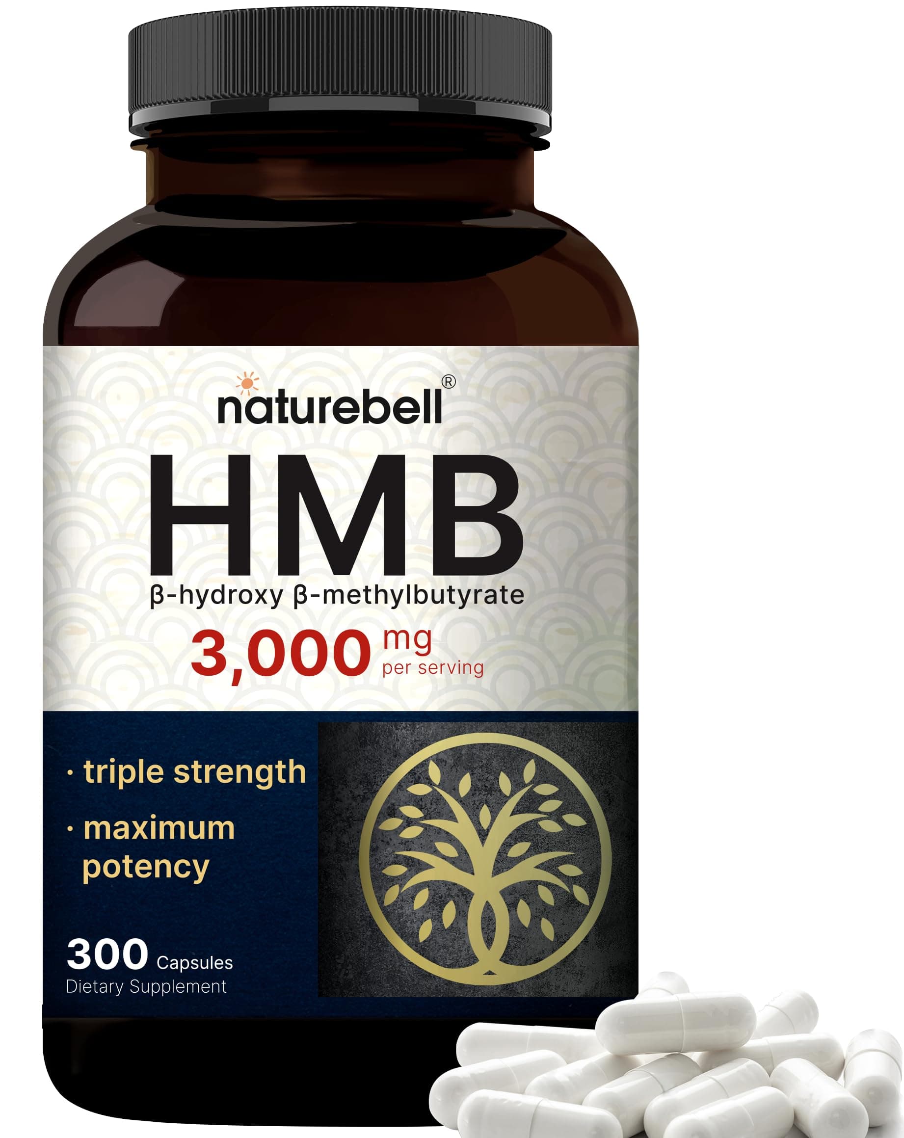 NatureBell HMB 3,000mg - 300 Capsules - Triple-Strength Supplement for Lean Muscle Mass Support - Aids Against Muscle Breakdown in Men & Women* - Non-GMO & Gluten-Free