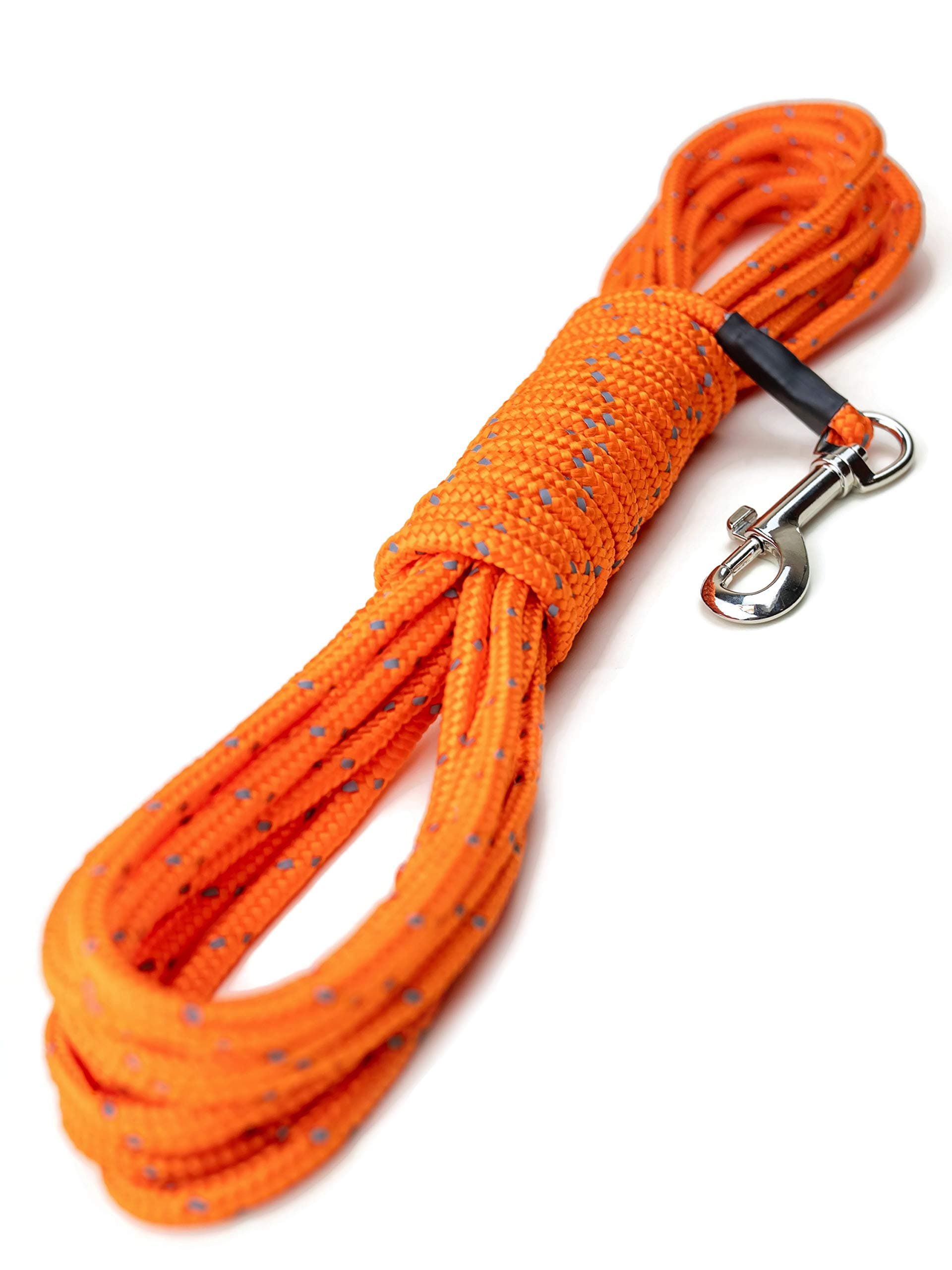 Mighty PawCheck Cord | Light Weight 9m/30ft Dog Training Lead. Durable, Weather Resistant Climbers’ Rope with Reflective Stitching. Perfect for Training, Swimming, Hunting, Camping. (Orange)