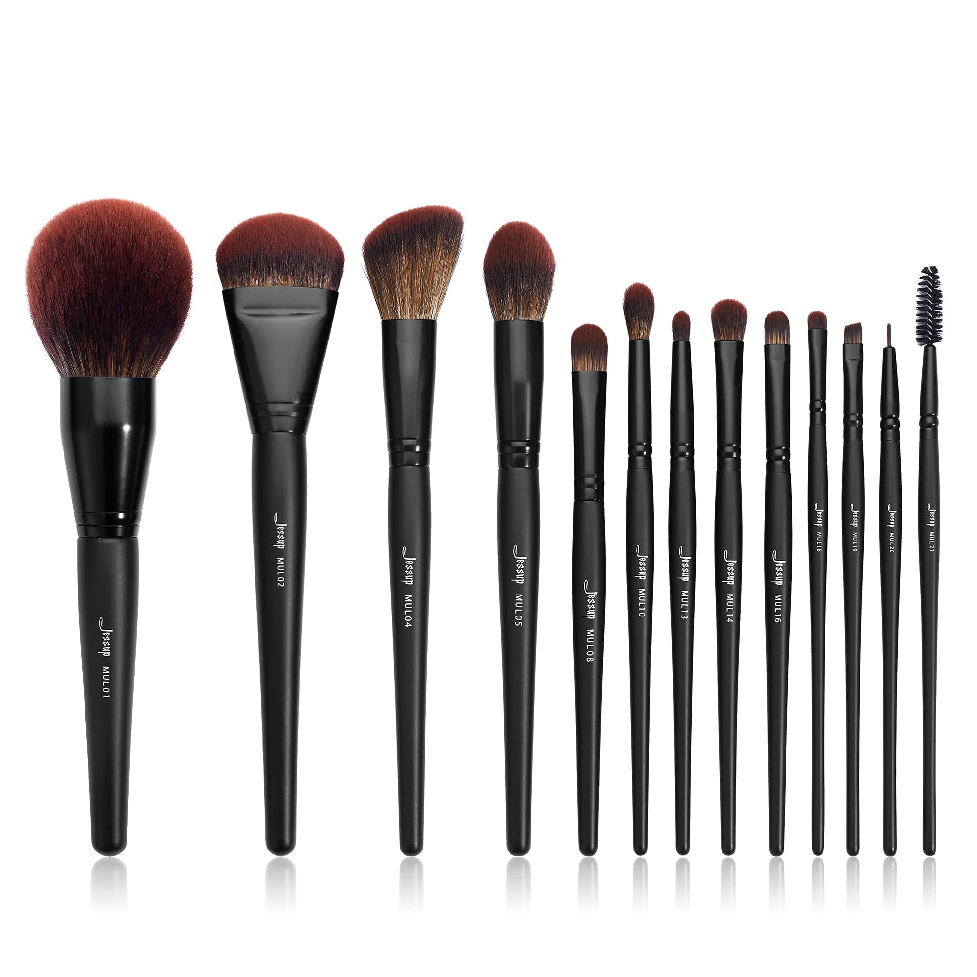 - Full Makeup Brushes Set 13pcs, Professional Vegan Foundation Powder Contour Blush Highlight Eyeshadow Blending Concealer Spoolie EyeLiner Brush, Phantom Black T300