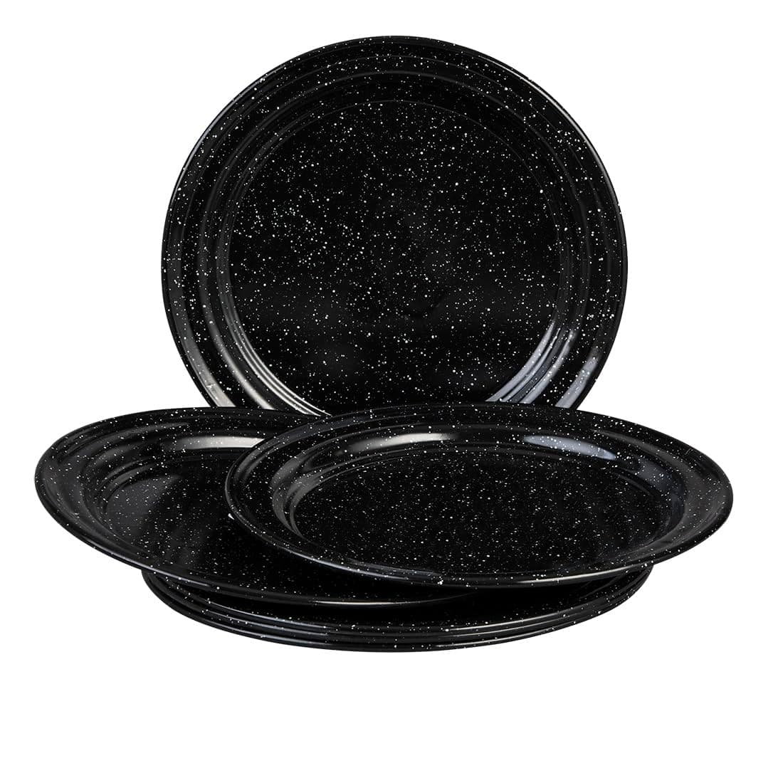 Cinsa 10-Inch Enameled Steel Dinner Plate Set, Set of 6 Dishwasher Safe Dinnerware, Rustic & Elegant - Durable for Everyday Use, Camping, Farmhouse Kitchens, Oven & Fire-Safe (Speckled Black)