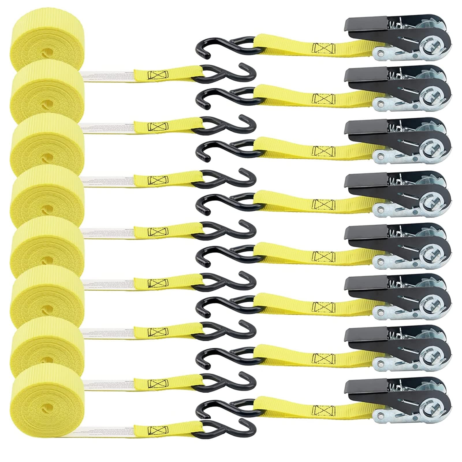 Ratchet Straps, 8-Pack 1" x 10FT Ratchet Tie Down Straps Set, 900 LBS Break Strength Logistic Cargo Straps for Motorcycle, Move Appliances, Lawn Equipment, Trucks (Yellow)
