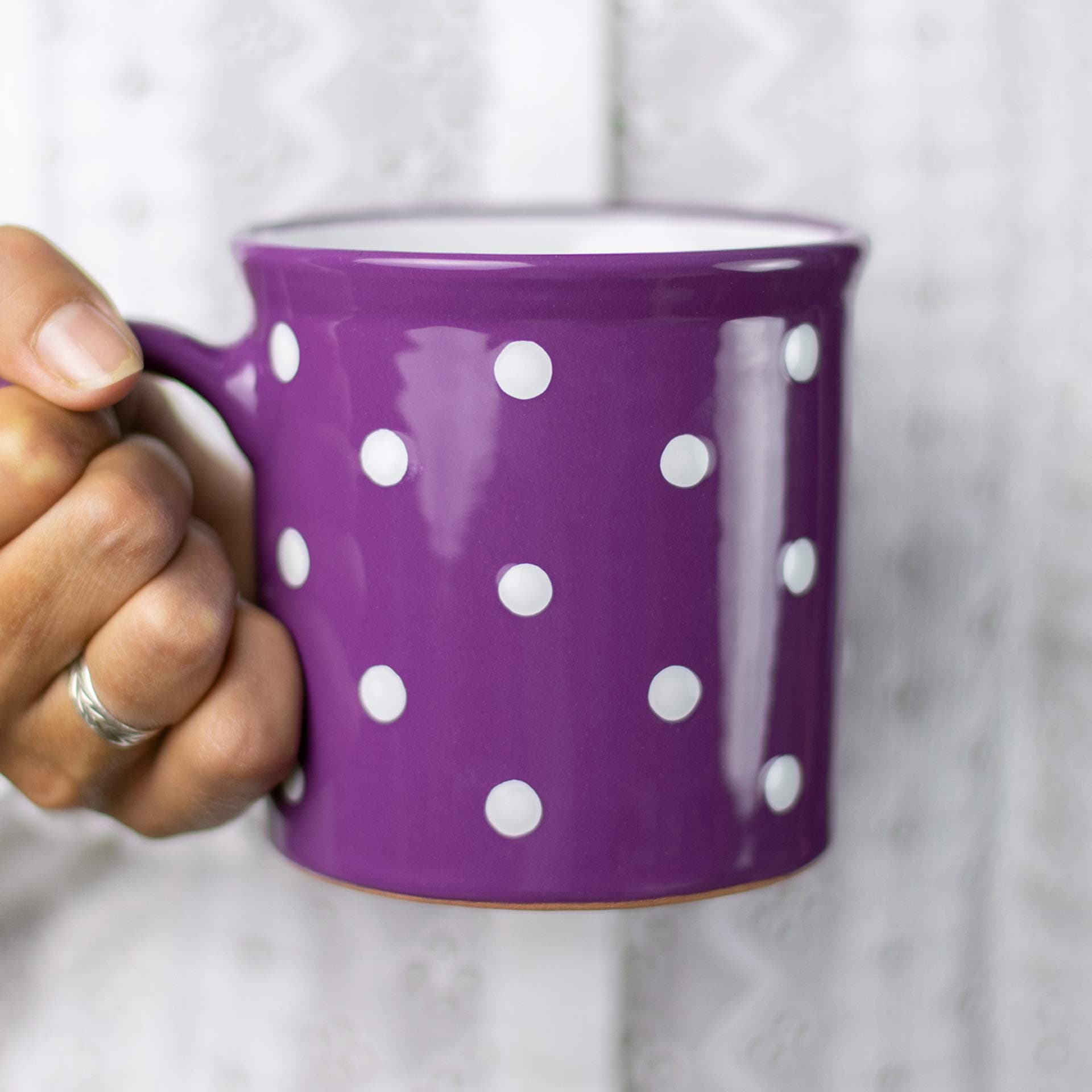 City to Cottage® Purple and White | Polka Dot Spotty | Designer Handmade Hand Painted | Unique Ceramic Extra Large 17.5oz/500ml | Hot Chocolate Coffee Tea Mugs Cups with Handle | Gift