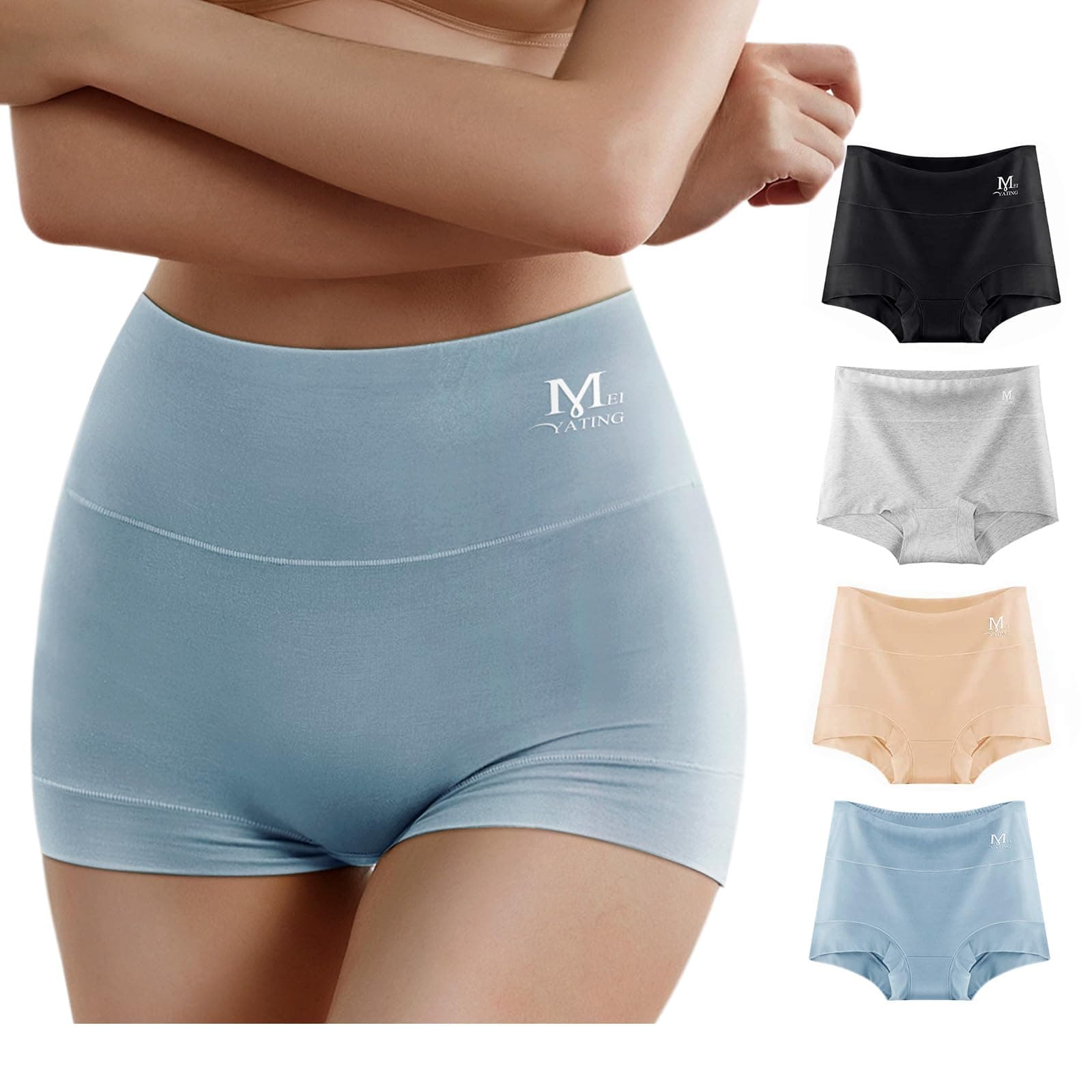 MEIYATING Boy Shorts Underwear for Women High Waisted Cotton Panties Stretch Briefs 4 Pack Plus Size