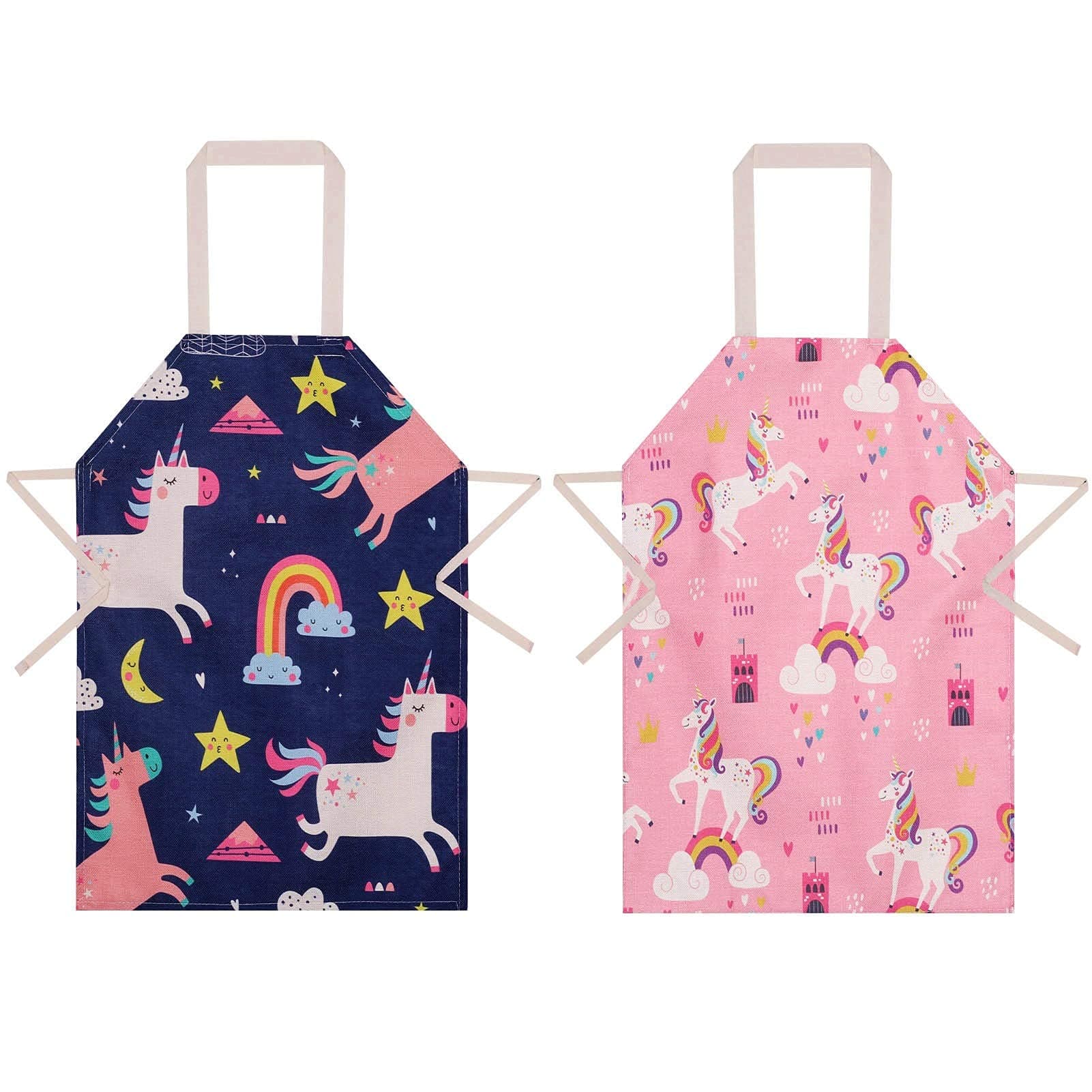 Mumoo Bear 2 Pcs Kids Aprons, Cartoon Style Boys Girls Apron for Cooking Baking Art Painting Gardening