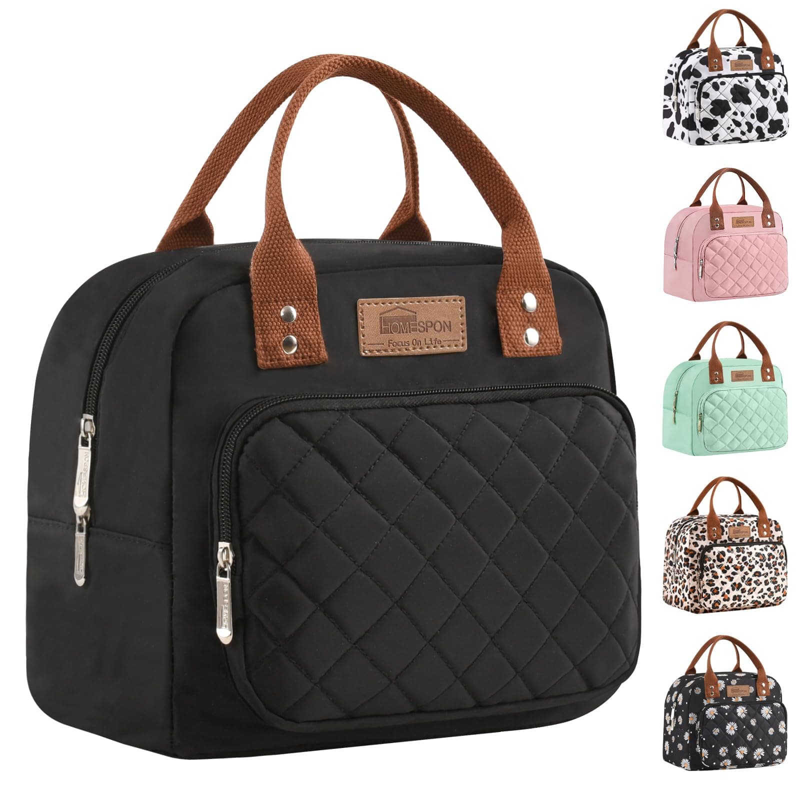 HOMESPON Insulated Lunch Bag for Women Men Ladies Work Adult Cool Tote Box Container (Black)