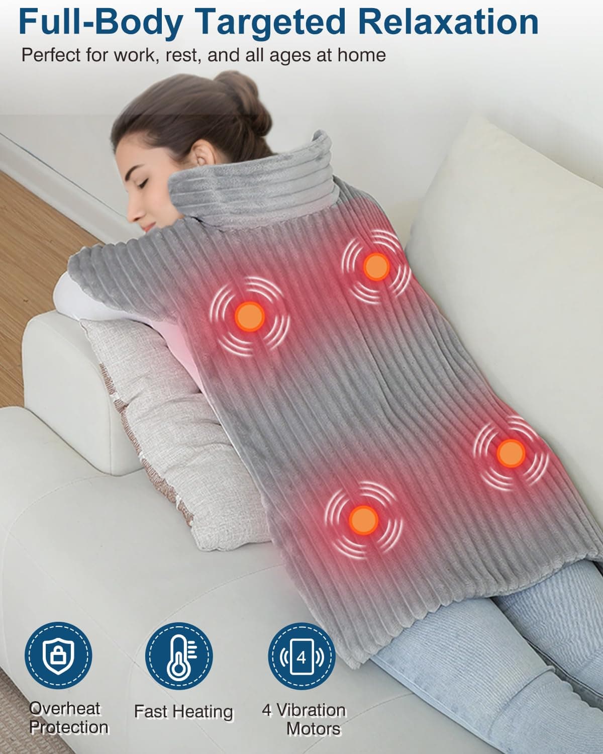 Dowin Heating Pad with Massager for Back Pain Cramps Relief,24"x35" Electric Heating Pad for Neck and Shoulders,Inner Detachable Heated Pad Wrap with 4 Massagers,Gifts for Women Men (Grey)