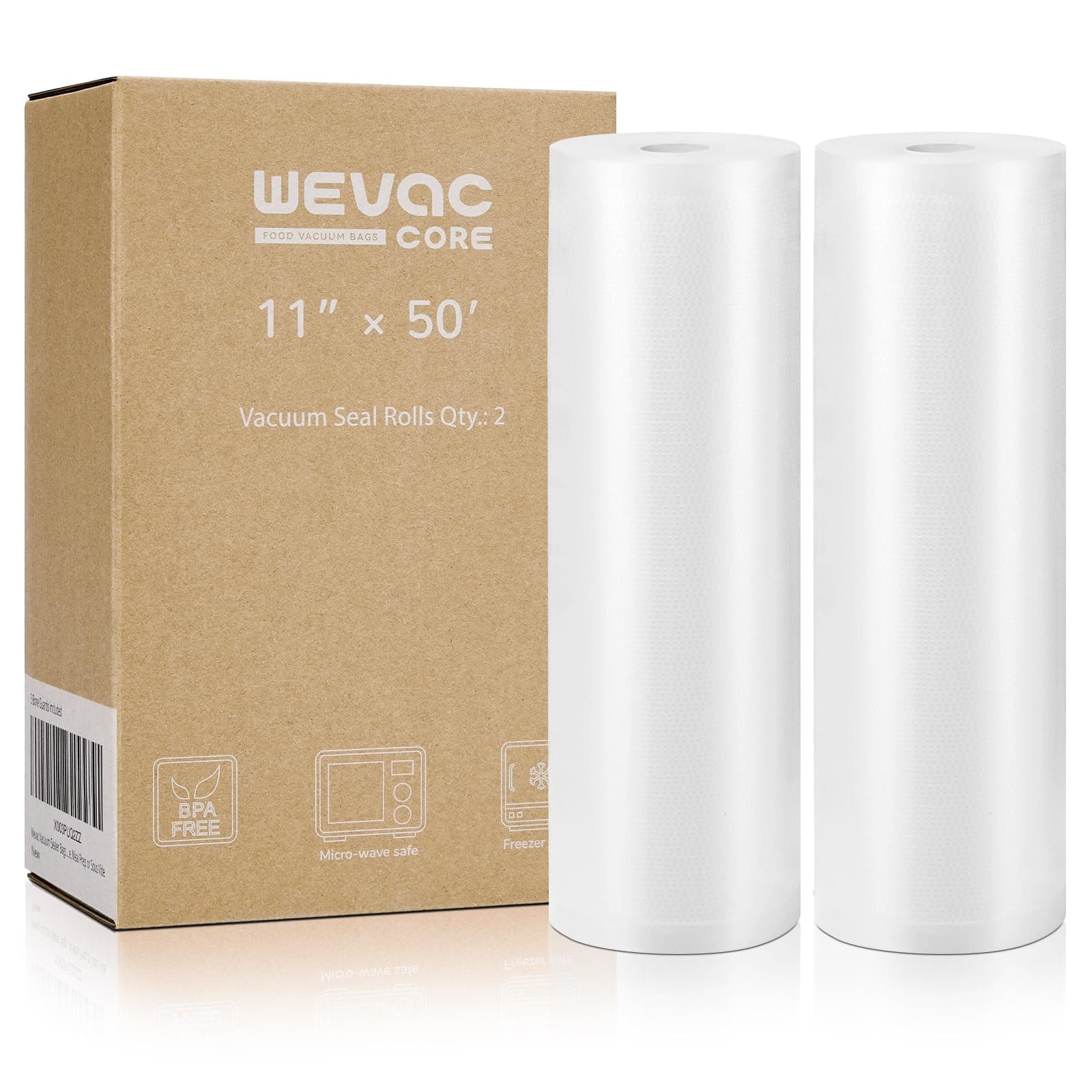 Wevac Vacuum Sealer Bags 11x50 Rolls 2 pack for Food Saver, Seal a Meal, Weston. Commercial Grade, BPA Free, Heavy Duty, Great for vac storage, Meal Prep or Sous Vide
