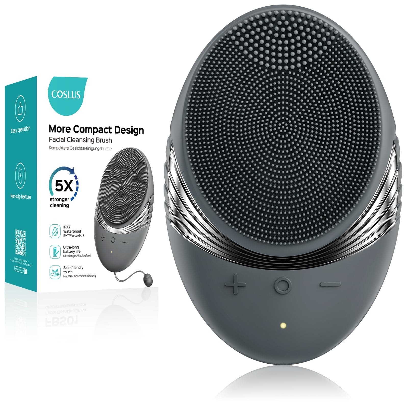 COSLUS Face Scrubber Facial Cleansing Brush: IPX7 Waterproof Rechargeable Face Brush, 5 Cleansing Modes, Electric Silicone Care System for Cleaning, Exfoliating, Massaging
