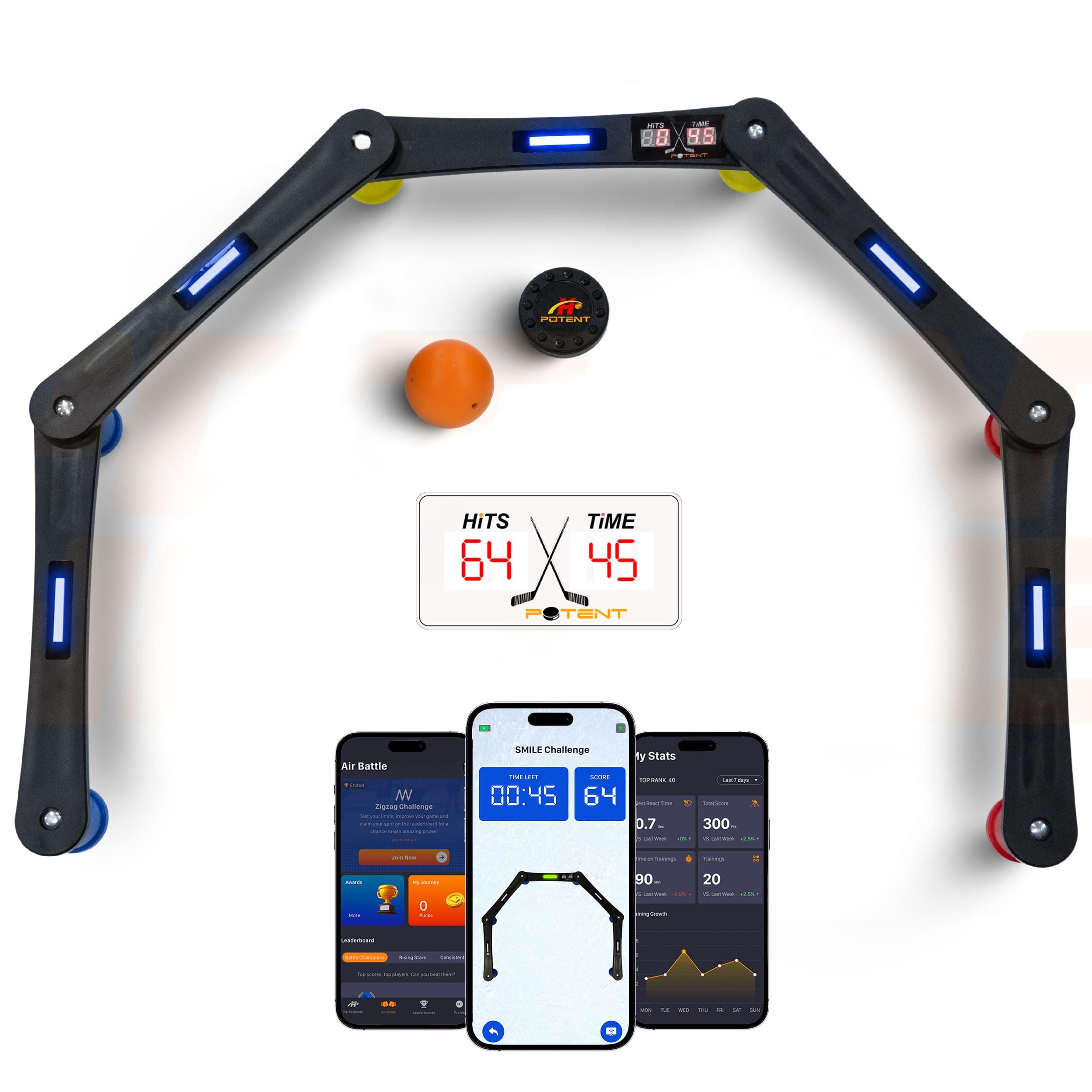 Digital Stickhandling Trainer 2.0 with App-Enabled Training, Built-in Scoreboard & Countdown Timer - Practice Puck Control & Reaction Times, Portable On & Off Ice Hockey Training Aid