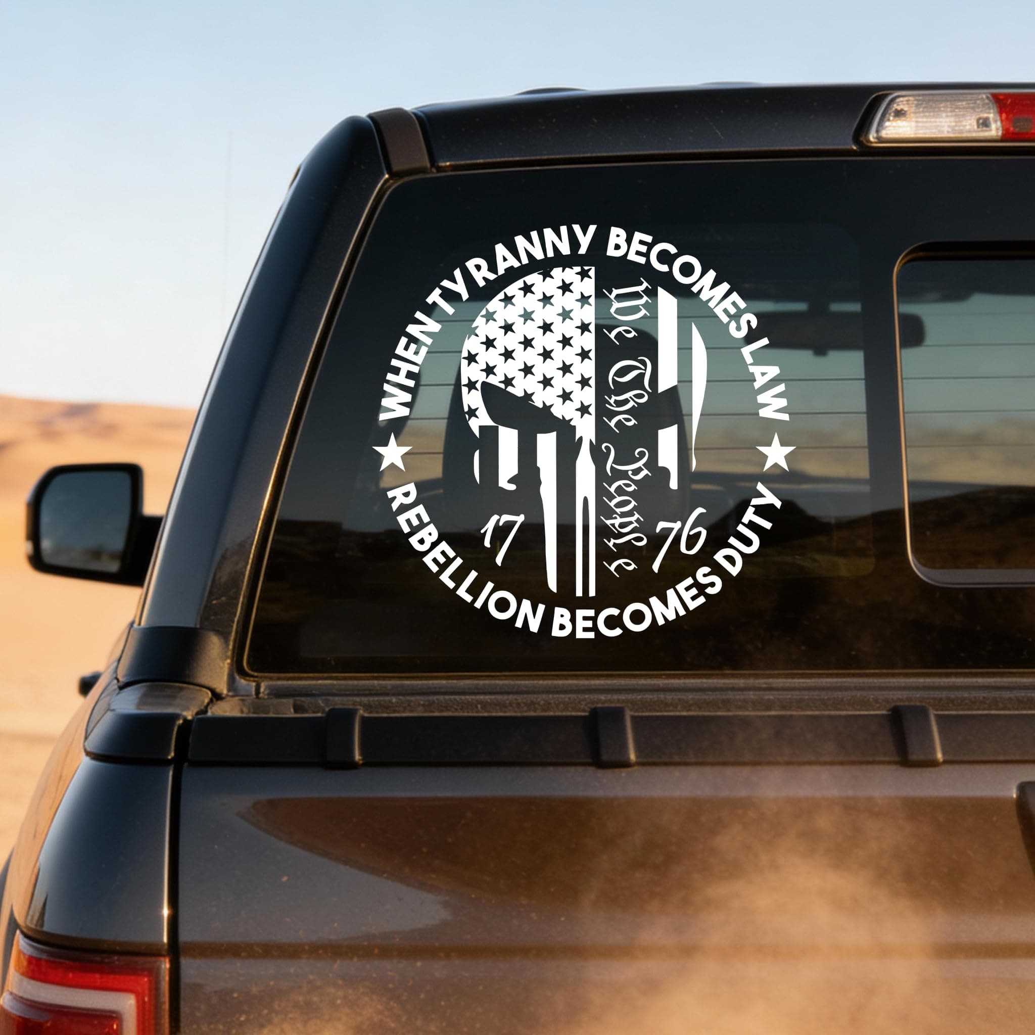 We The People Sticker Decals 1776 Distressed American USA Flag Skull Decal, Patriotic Vinyl Decal for Auto Car Truck SUV Window (White, M#)