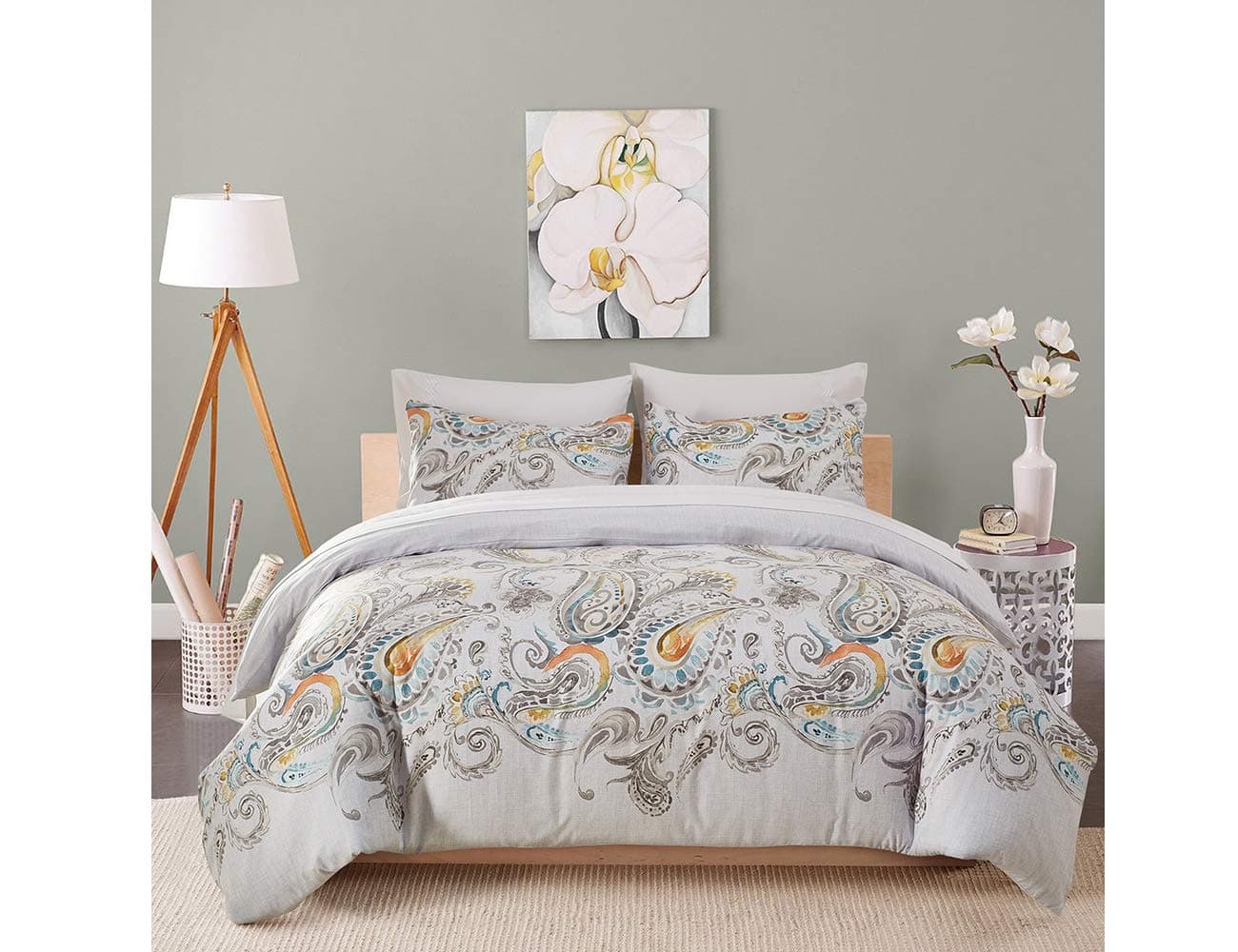 3Piece Duvet Cover Set,Paisley Printing with Brushed Microfiber (Queen)