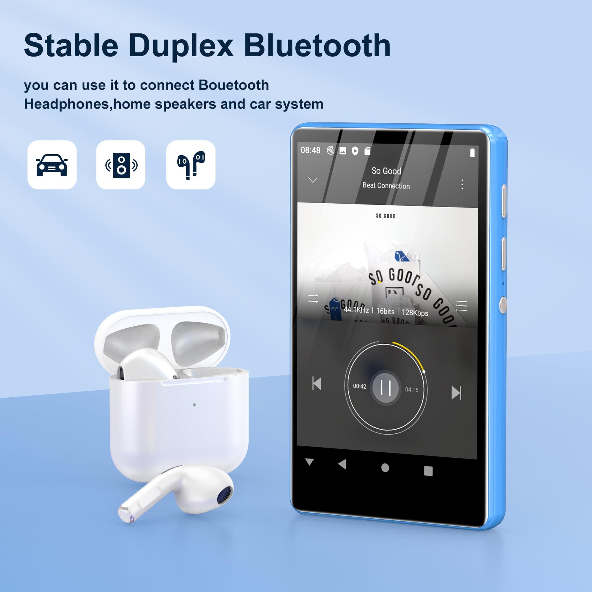 80GB MP3 Player with Spotify Kids, SWOFY M503 Pro MP3 & MP4 Player with Bluetooth and WiFi, Audible, 4" Touch Screen Portable Music Player Amazon Music Up to 512GB Blue