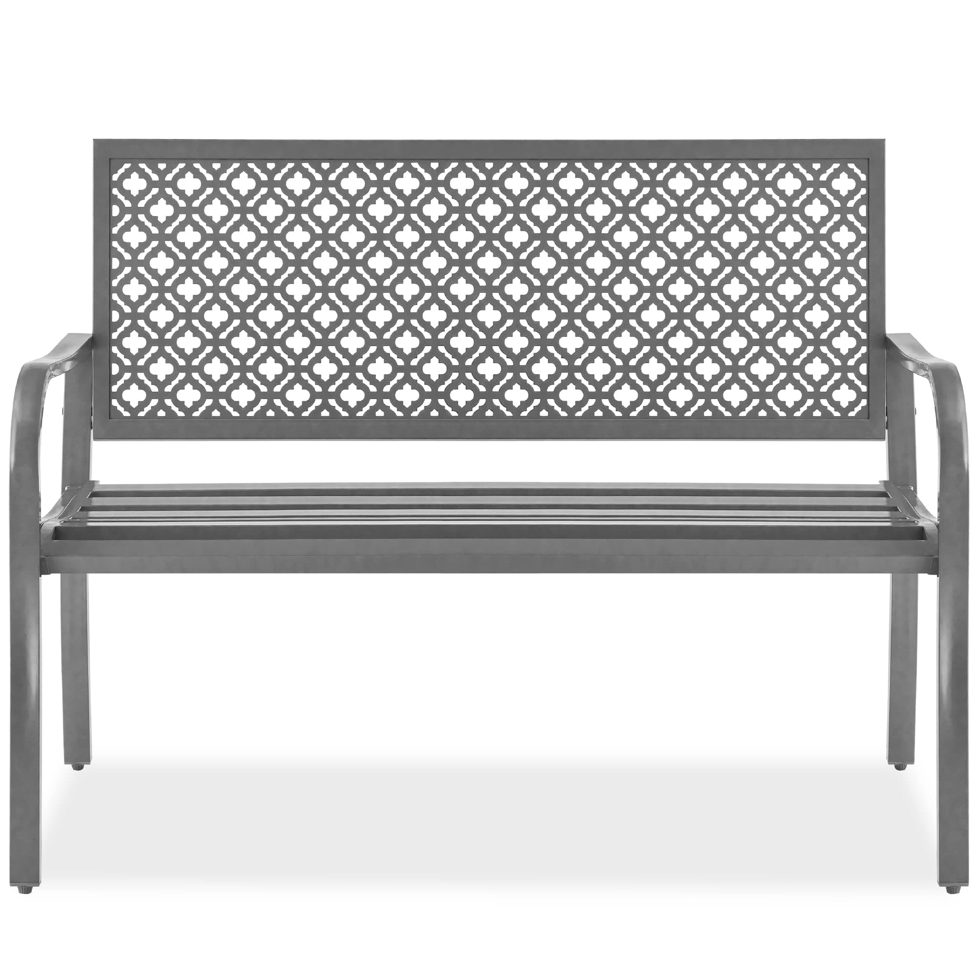 Best Choice ProductsIndoor Outdoor Steel Bench, 2-Person Chair, Metal Furniture for Patio, Porch, Entryway w/Geometric Backrest, 790lb Capacity - Gray