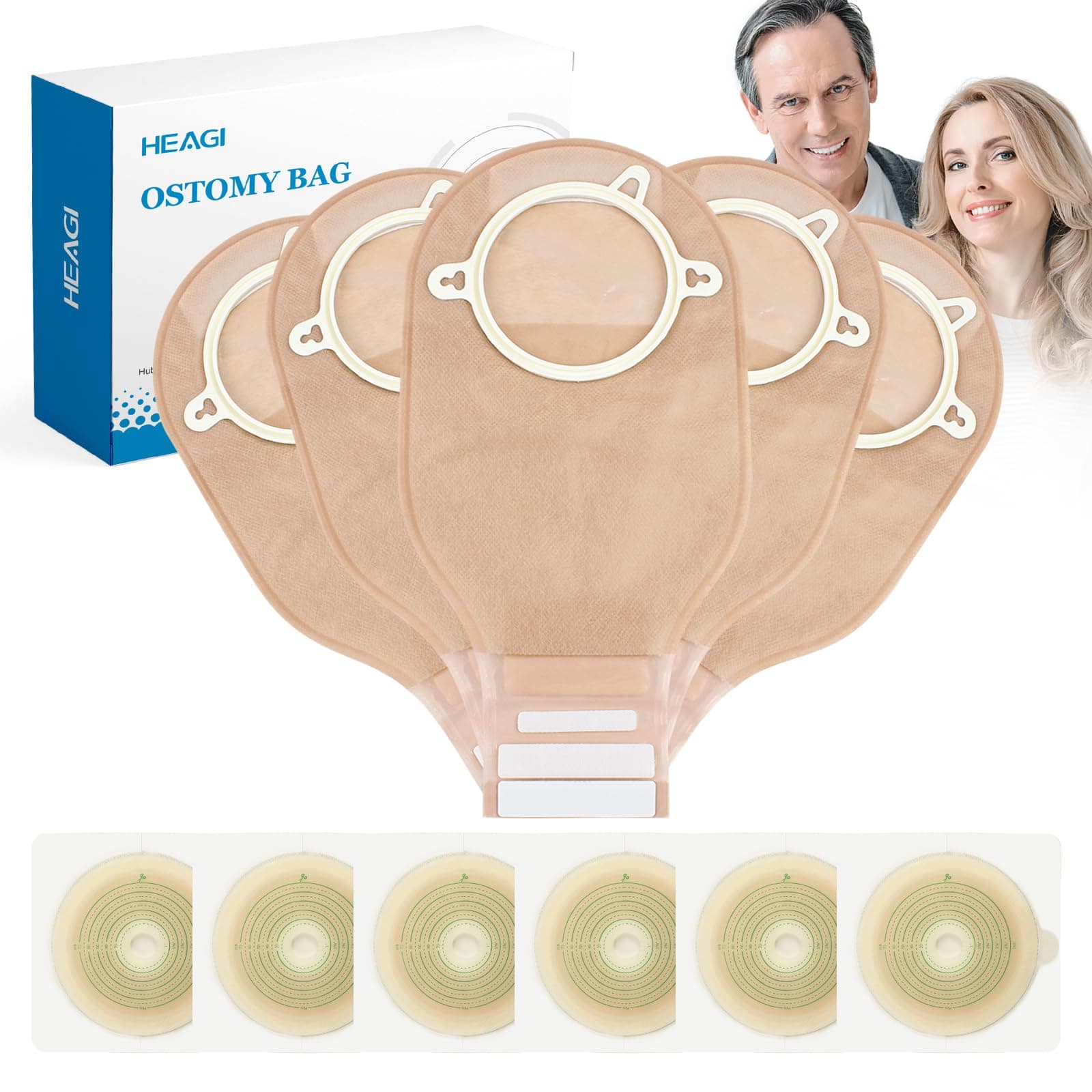 22pcs Ostomy Supplies Colostomy Bags, 2-Piece Colostomy Bags, Two-Piece Drainable Pouches with Closure for Ileostomy Stoma Care, Cut-to-Fit, 70mm Max (16 x Ostomy Bags+ 6 x Skin Barrier)