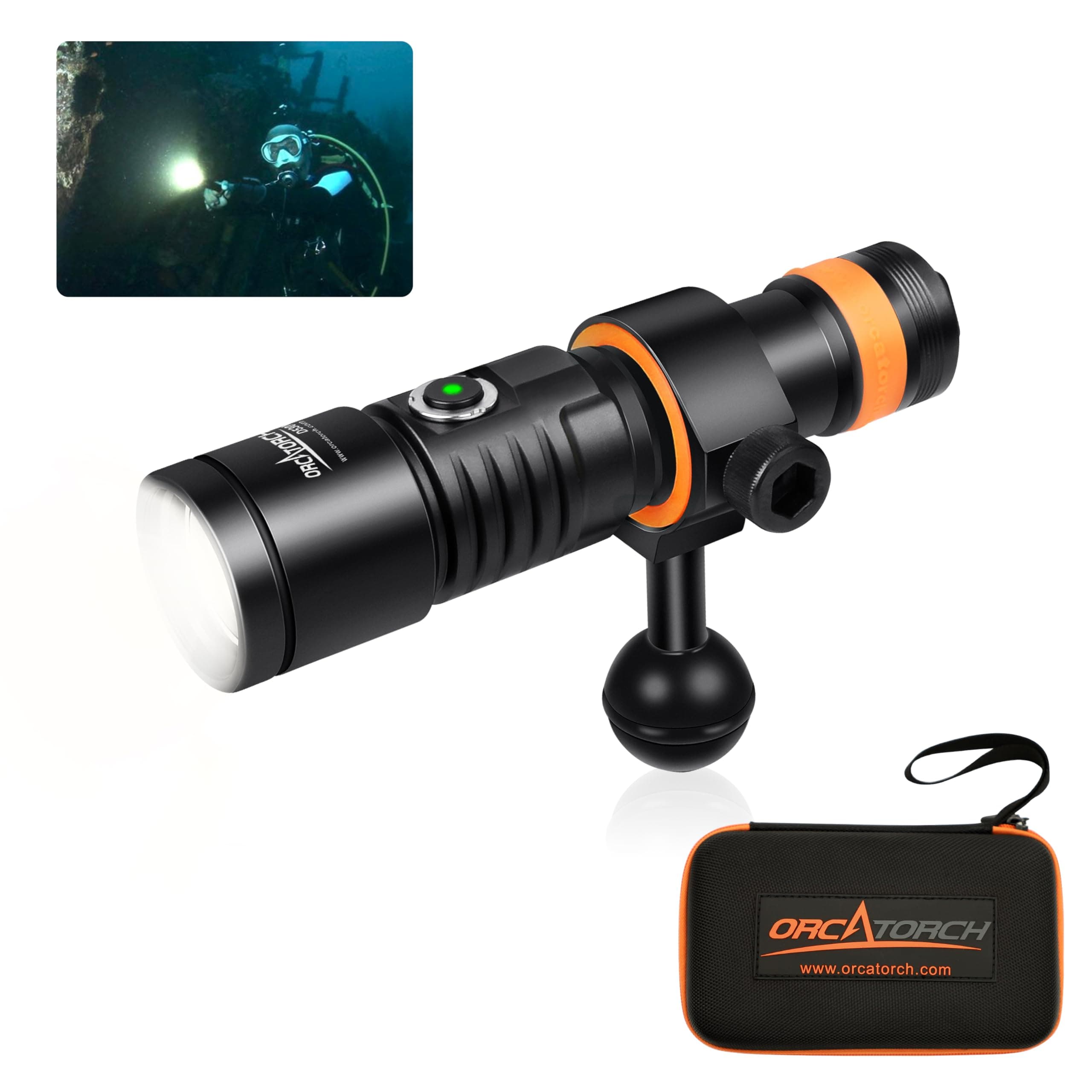 D530V 1200 Lumen Scuba Diving Video Torch 140 Degrees Super Wide Beam Angle, Underwater 150 Meters Diving Photography Light with Safety Lock Function and Battery Power Indicator