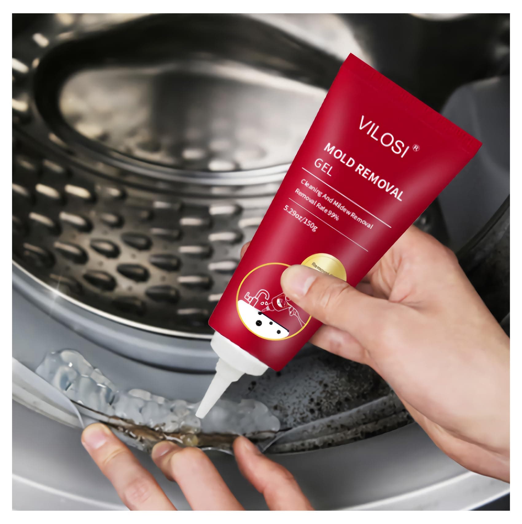VILOSI Mold Remover Gel, Household Mold Cleaning Gel with Removal of Black Stains, for Washing Machine, Refrigerator Strips, Kitchen, Showers, 5.29OZ/150g (150ml)