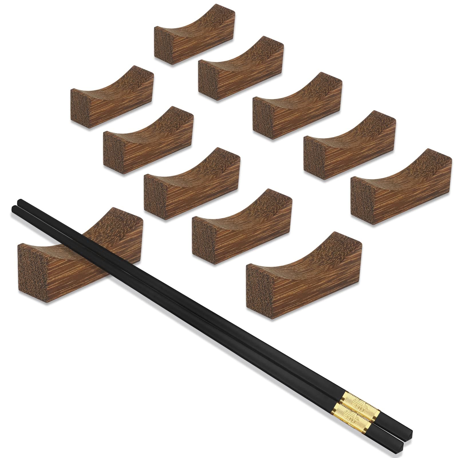 10pcs Quality Chopsticks Rests and Holders for Home Kitchen Hotel Restaurant Dining, Natural Wooden Cutlery Stand Rack Set for Holding Spoons Forks Knives Chop Sticks etc. Neatly and Stably