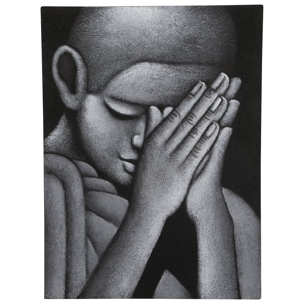 Lights and Linen Bali Painting Buddha Bowing Grey Canvas 60 x 80cm