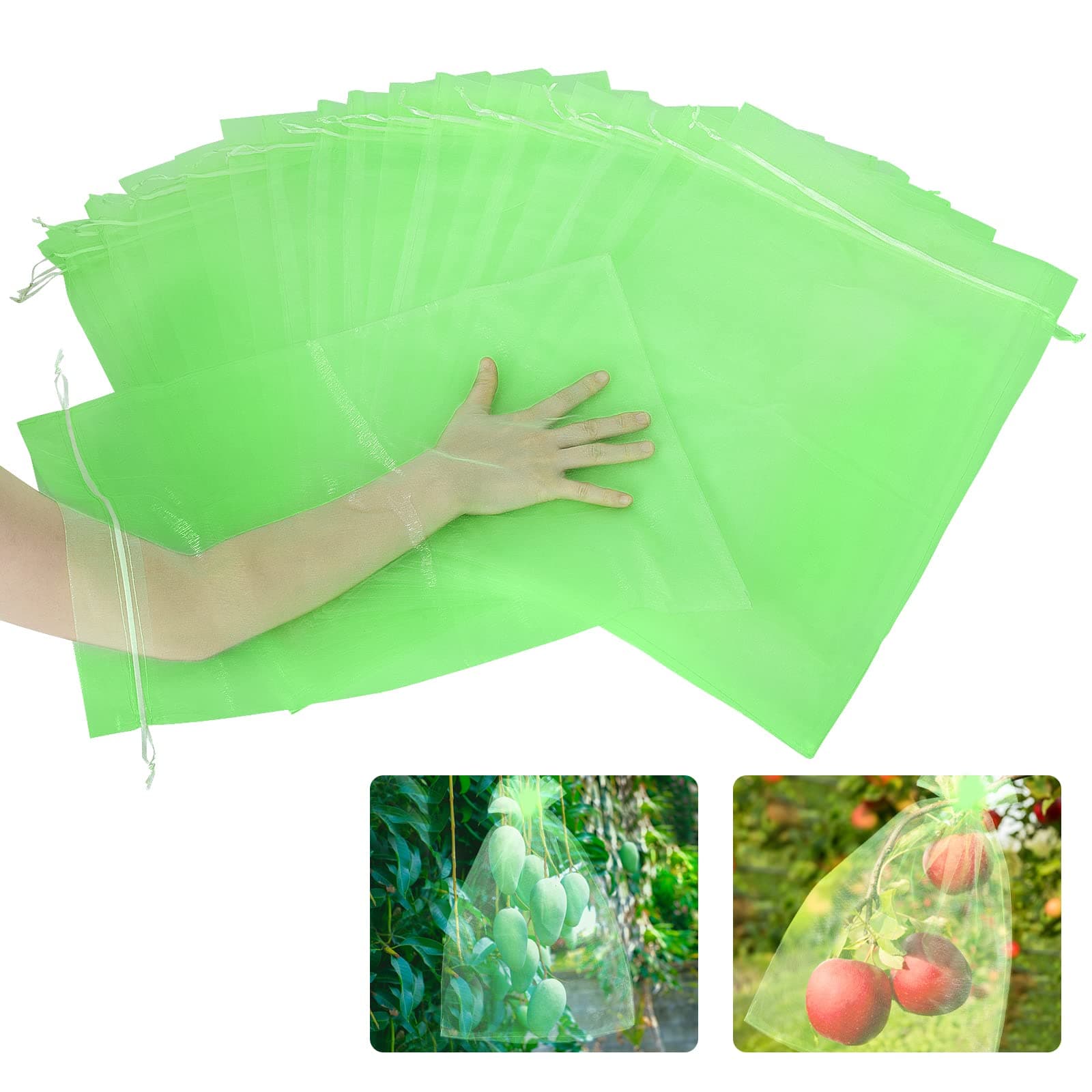 Fruit Protection Bags, Kikhope 20 Pcs 20''×14''Fruit Netting Bags, Garden Fruit Cover Mesh Bag with Drawstring, Netting Barrier Bags for Plant Fruit Flower and Vegetables