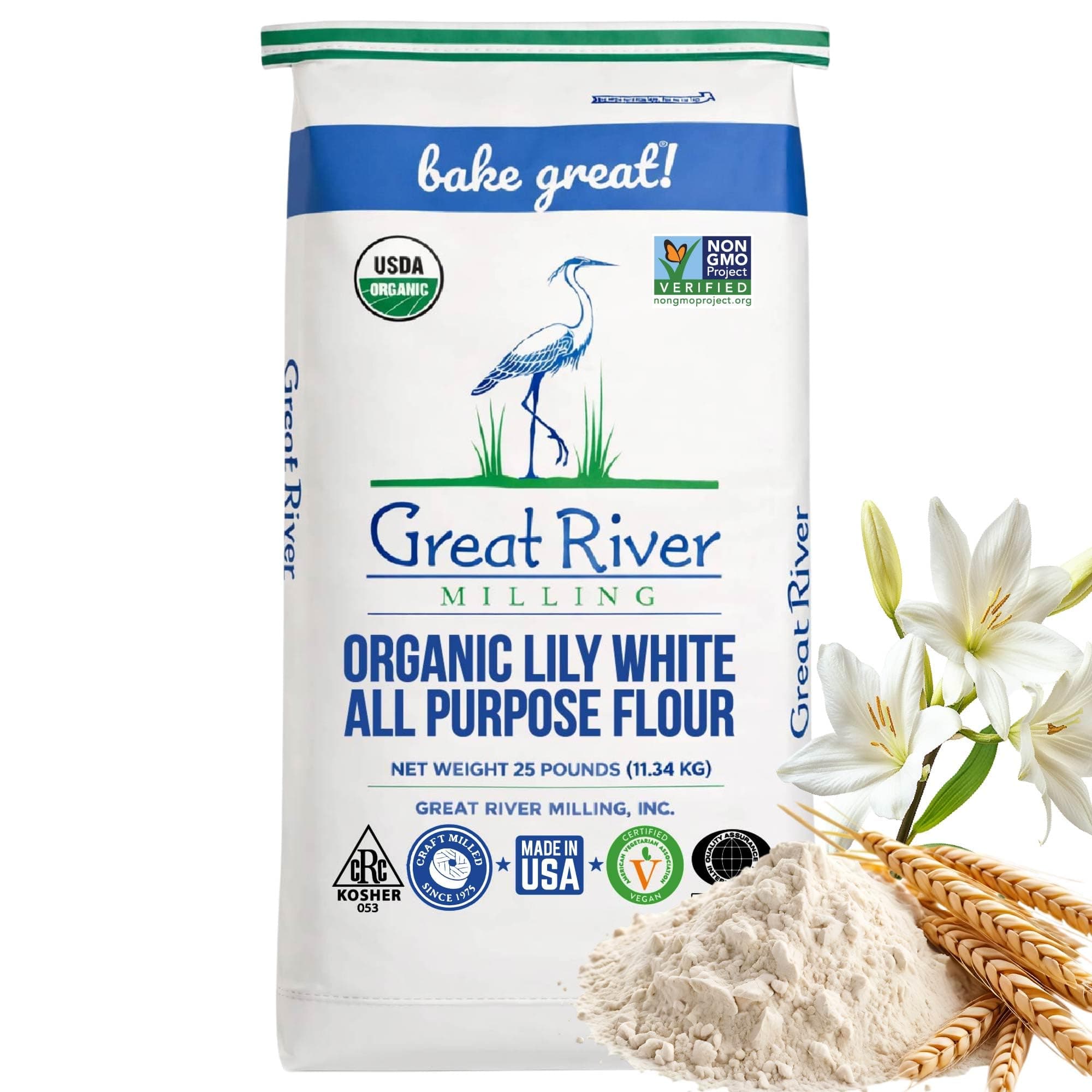 Lily White Organic All-Purpose Flour | Unbleached & Unbromated | Non-GMO, Kosher | Ideal for Bread, Cookies, Cakes, Pizza Dough & Everyday Baking | 25 Lb