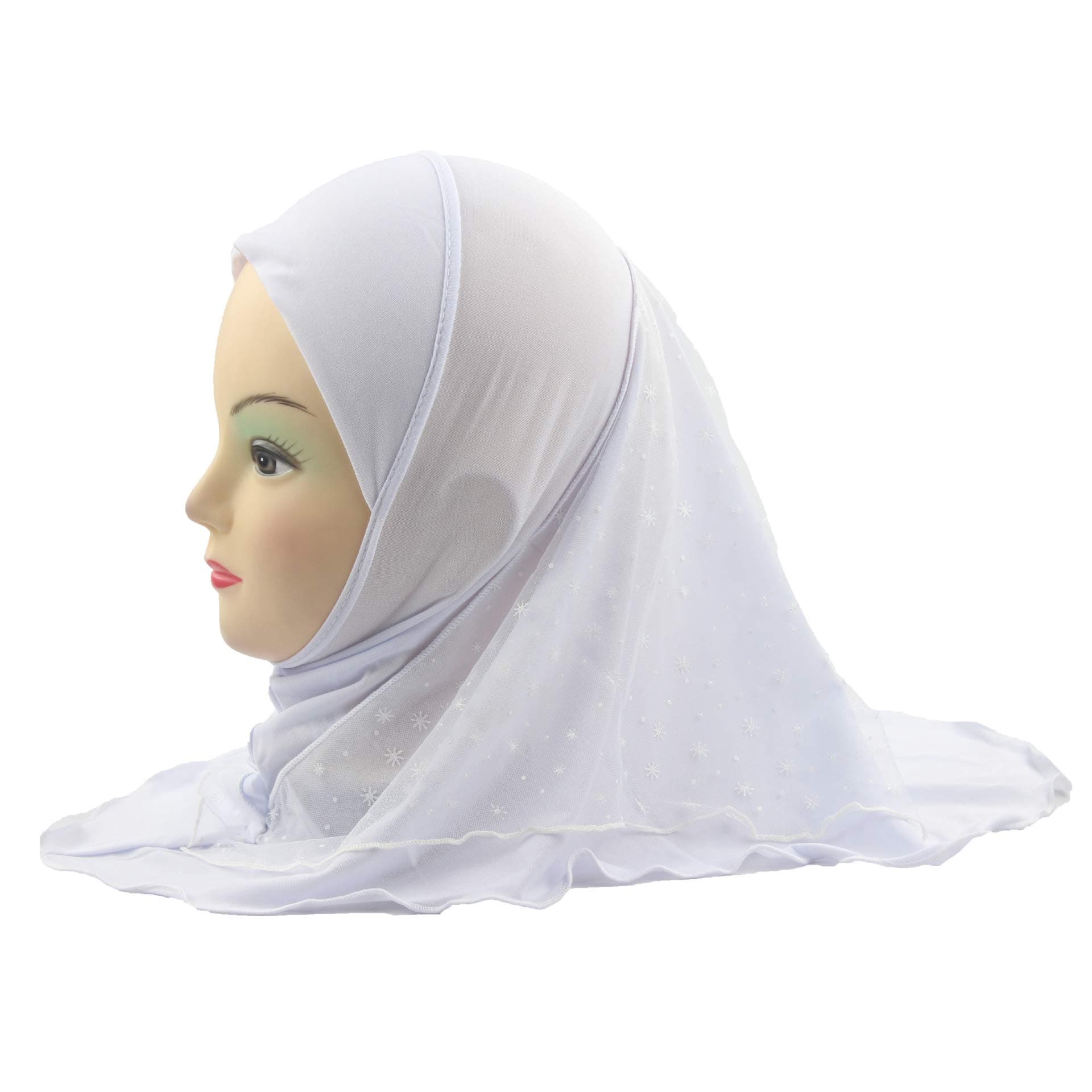 Girls Kids Muslim Hijab Scarf Shawls Beautiful Lace Snow Pattern Islamic Hijabs Headscarves for Age 2-6 Baby