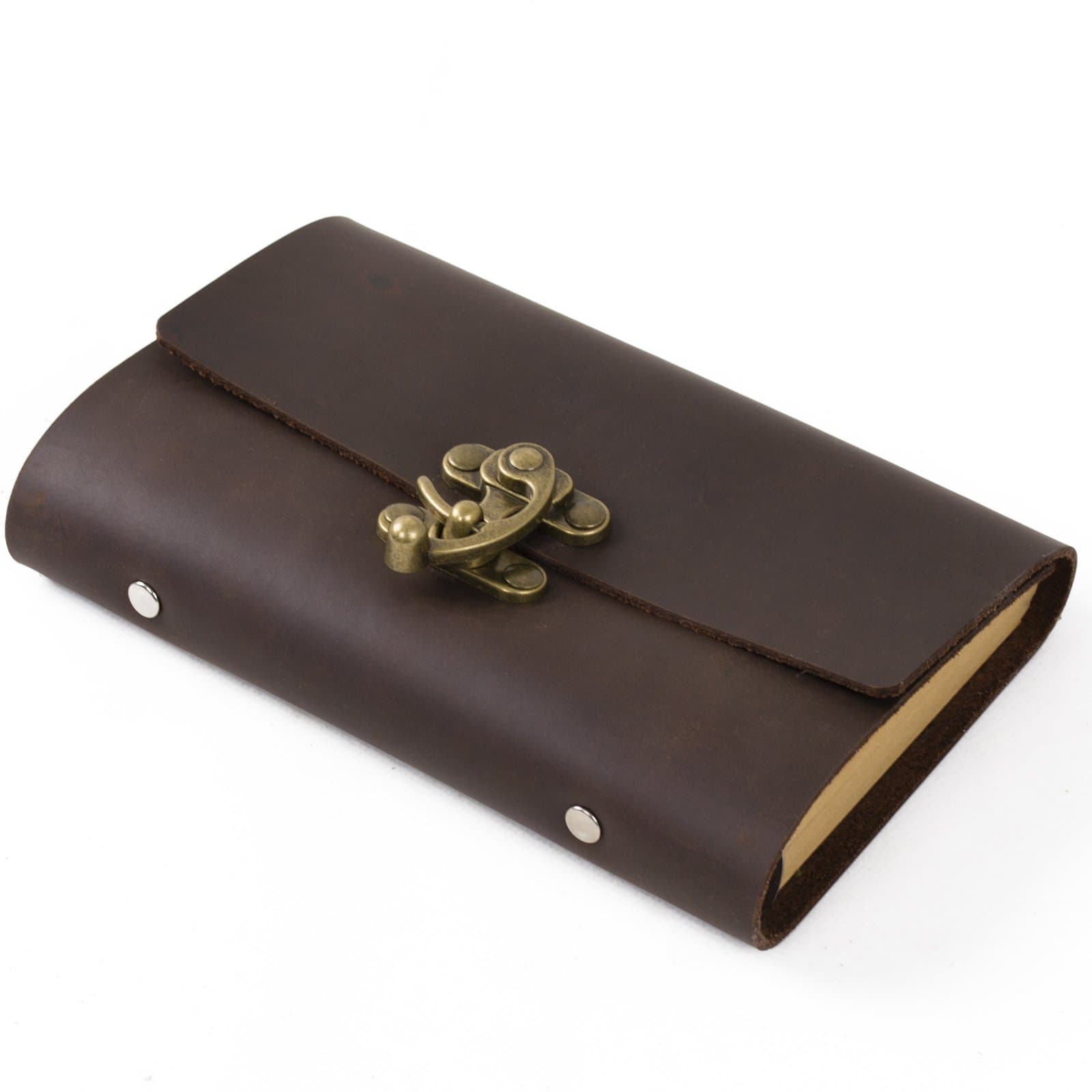 Ancicraft Soft Genuine Leather Journal Diary Notebook with Cool Lock 6 Ring Binder A6 Lined Craft Paper (Dark Brown & A6 Lined Craft Paper)