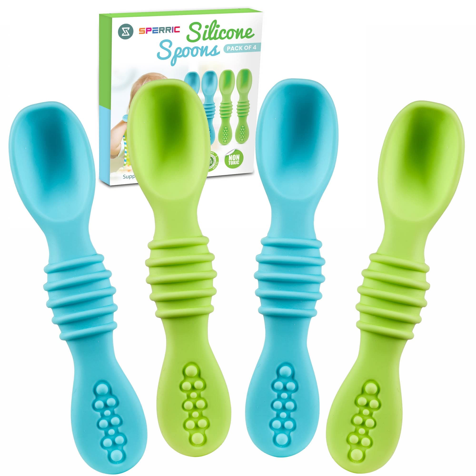 Silicone Baby Spoon for Led Weaning, First Stage Feeding Spoons Set, Gum Friendly BPA Lead Phthalate & Plastic Free, Self Feeding Utensils for Infant & Toddler, Great Gift Set