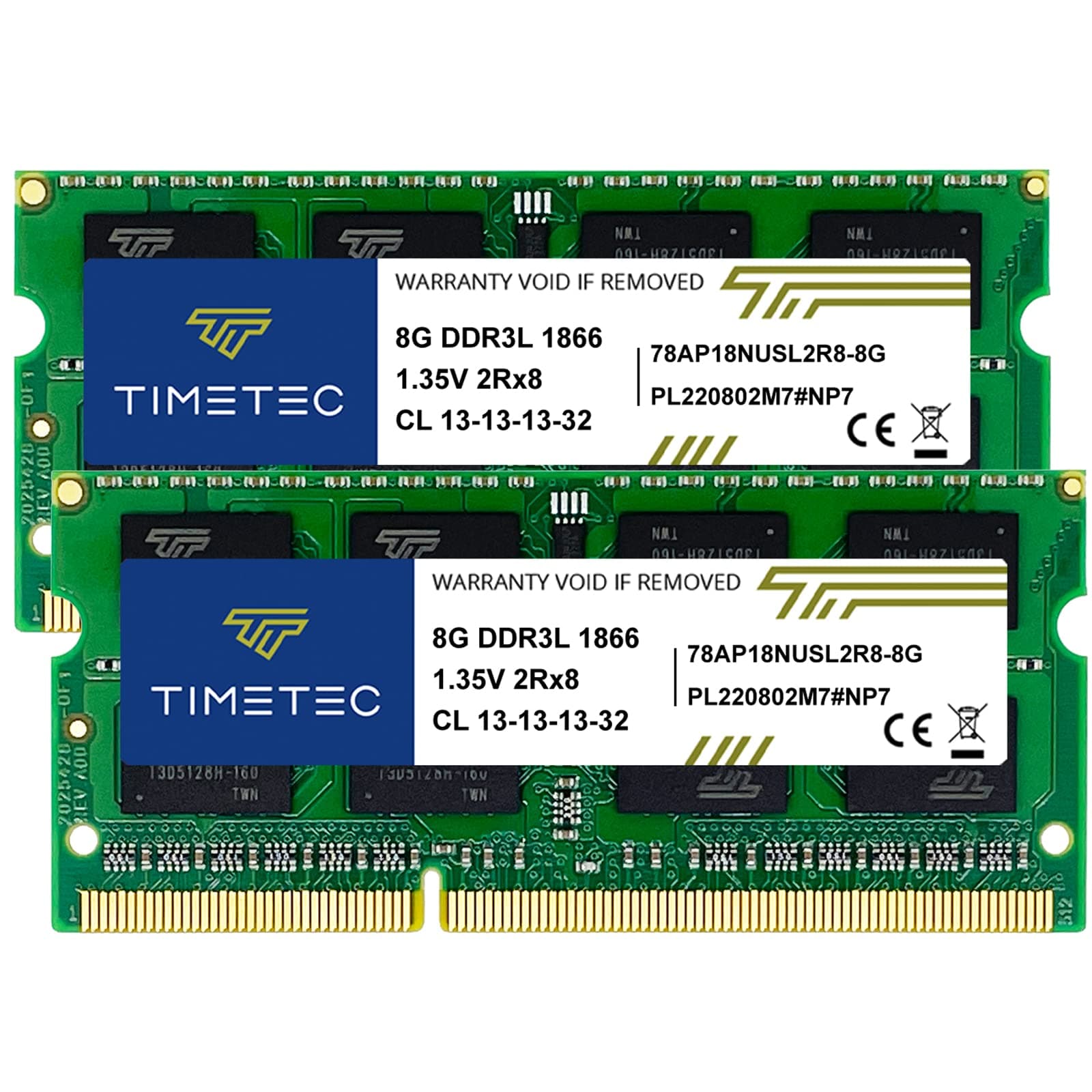 16GB KIT(2x8GB) DDR3L / DDR3 1866MHz PC3L-14900 / PC3-14900 Non-ECC Unbuffered 1.35V / 1.5V CL13 2Rx8 Dual Rank 204 Pin SODIMM Laptop Notebook PC Computer Memory RAM Module Upgrade