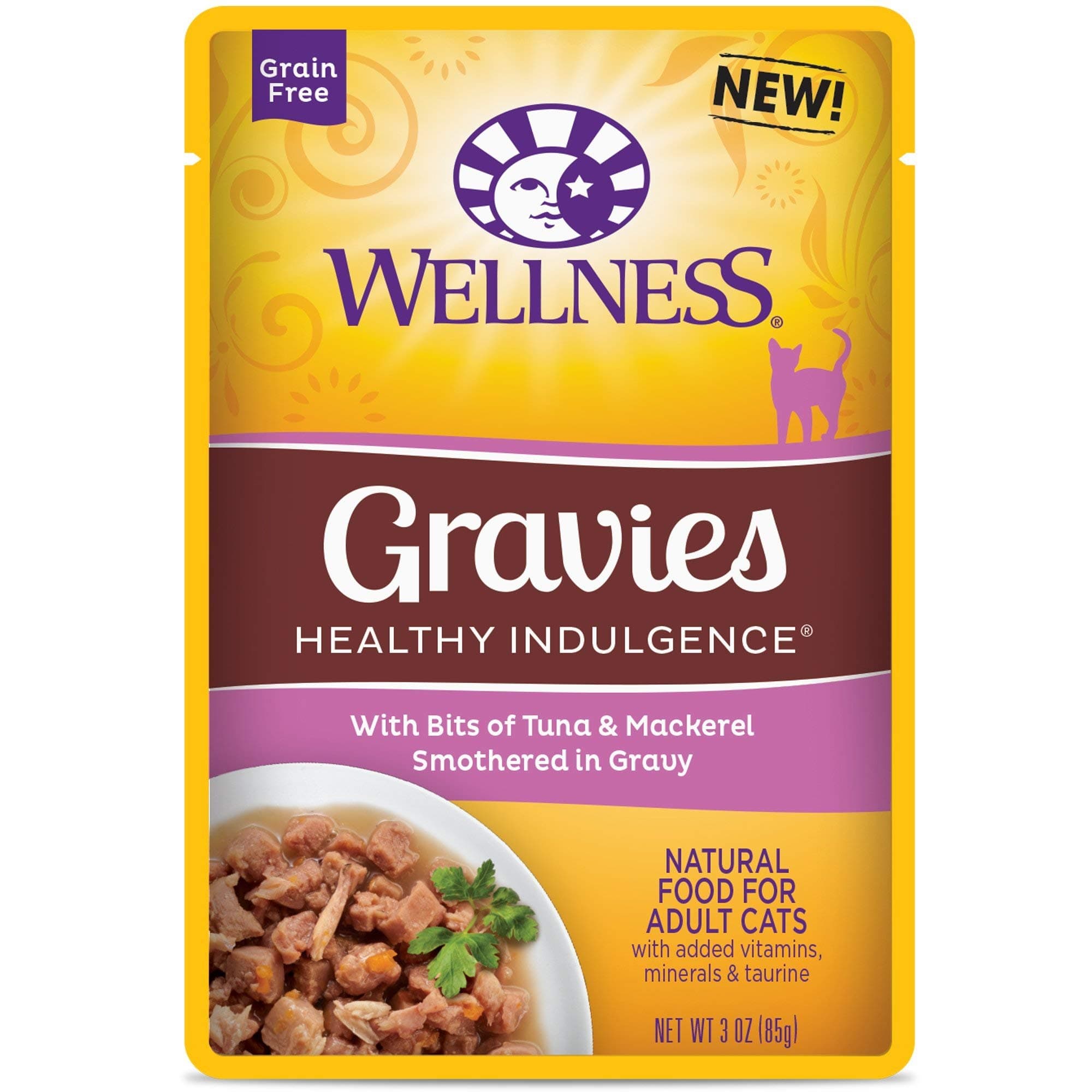 Wellness Healthy Indulgence Natural Grain Free Gravies with Tuna & Mackeral in Gravy Wet Cat Food, 3 oz., Case of 12, 12 X 3 OZ