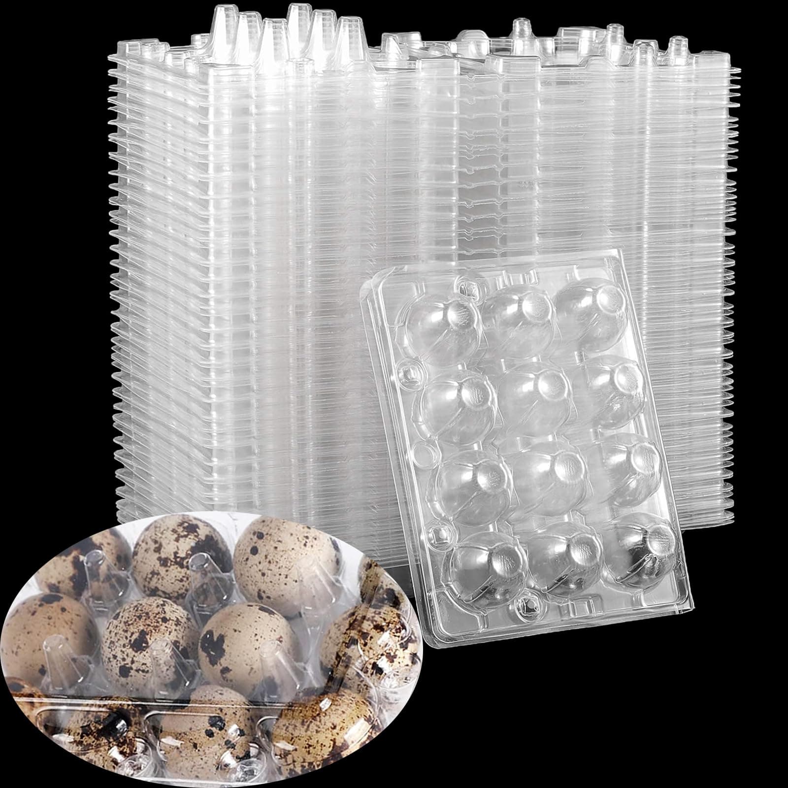 150 Pack 12 Cells Clear Quail Egg Cartons, PVC Stackable Egg Storage Box for Storing Eggs of Quail, Pheasant, Pigeon, Grouse