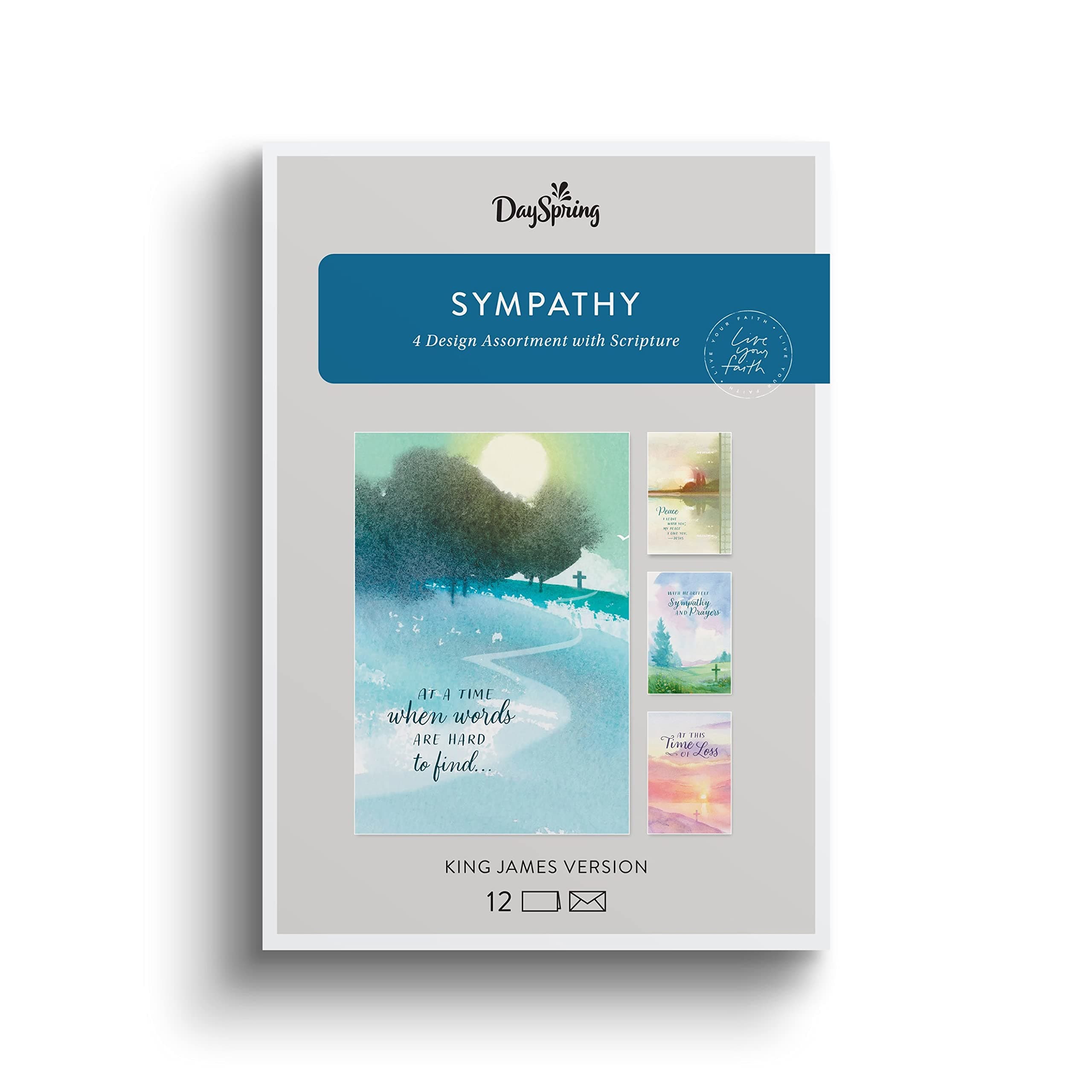 When Words are Hard to Find - 4 Watercolor Greeting Card Design Assortment with Scripture - 12 Sympathy Boxed Cards & Envelopes (U1204)