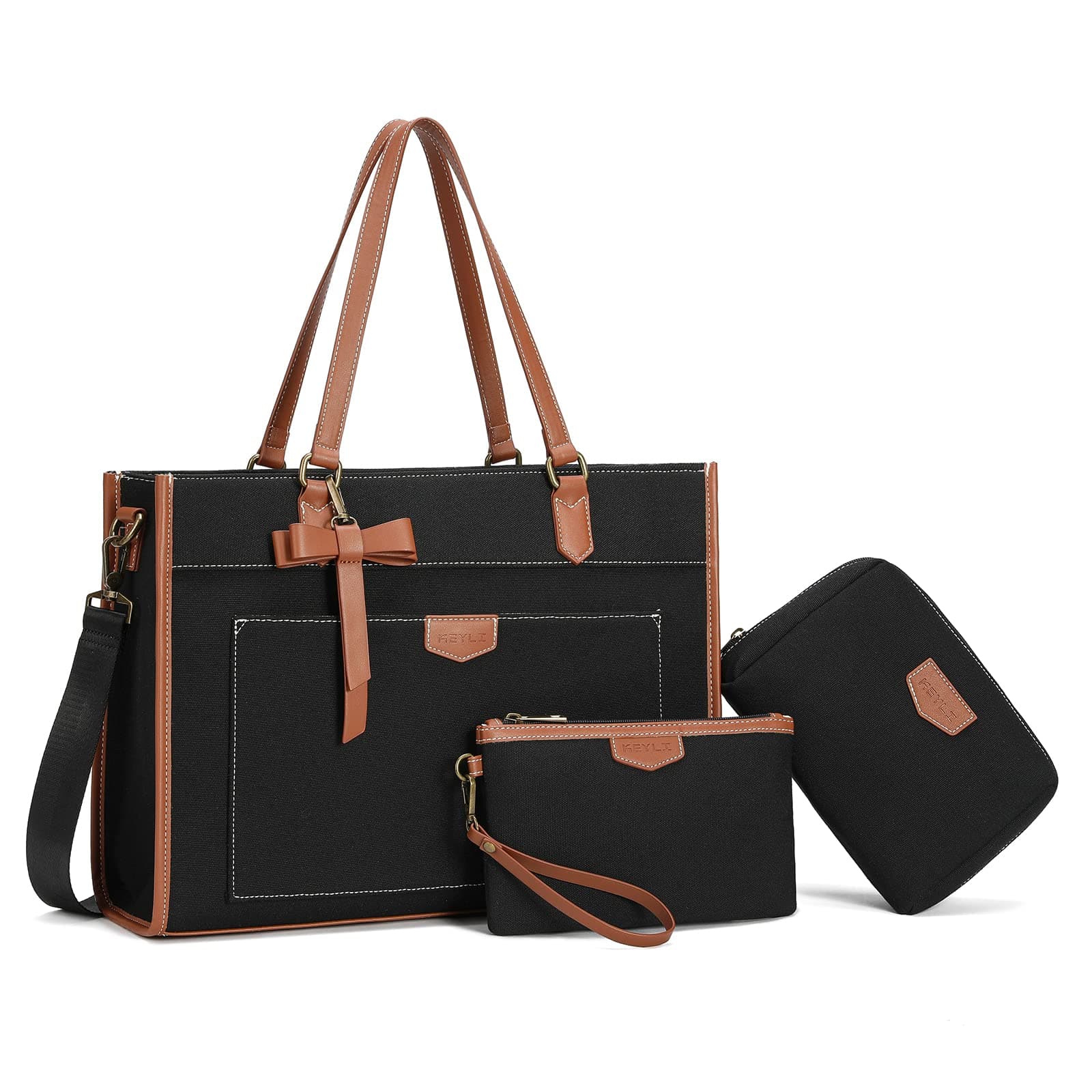 Keyli 3pcs Laptop Bag for Women,15.6 Inch Canvas Tote Bag Work Bags Large Business Computer Briefcase Shoulder Handbag Purse