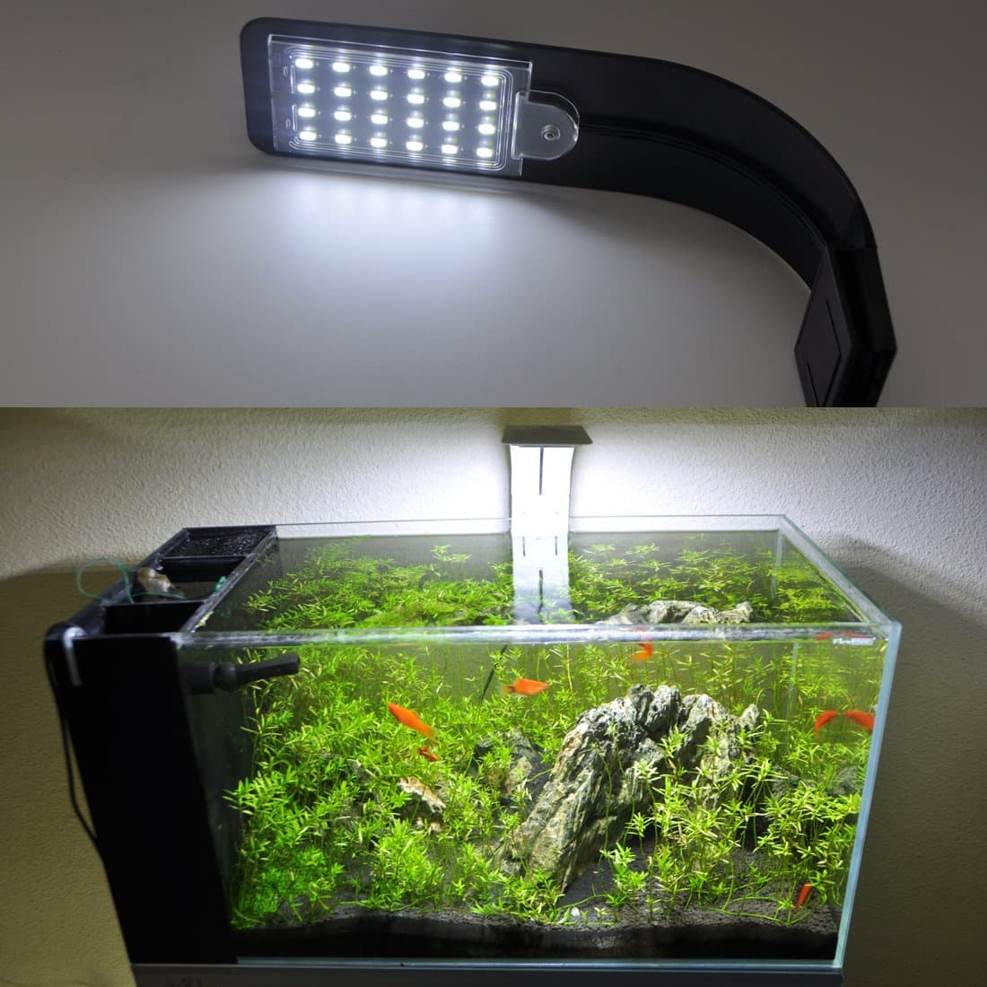 24 LED Aquarium Planted Light 10W Full Spectrum Plant Grow Clip Lamp Fish Tank Lighting White and Blue LED (Black)
