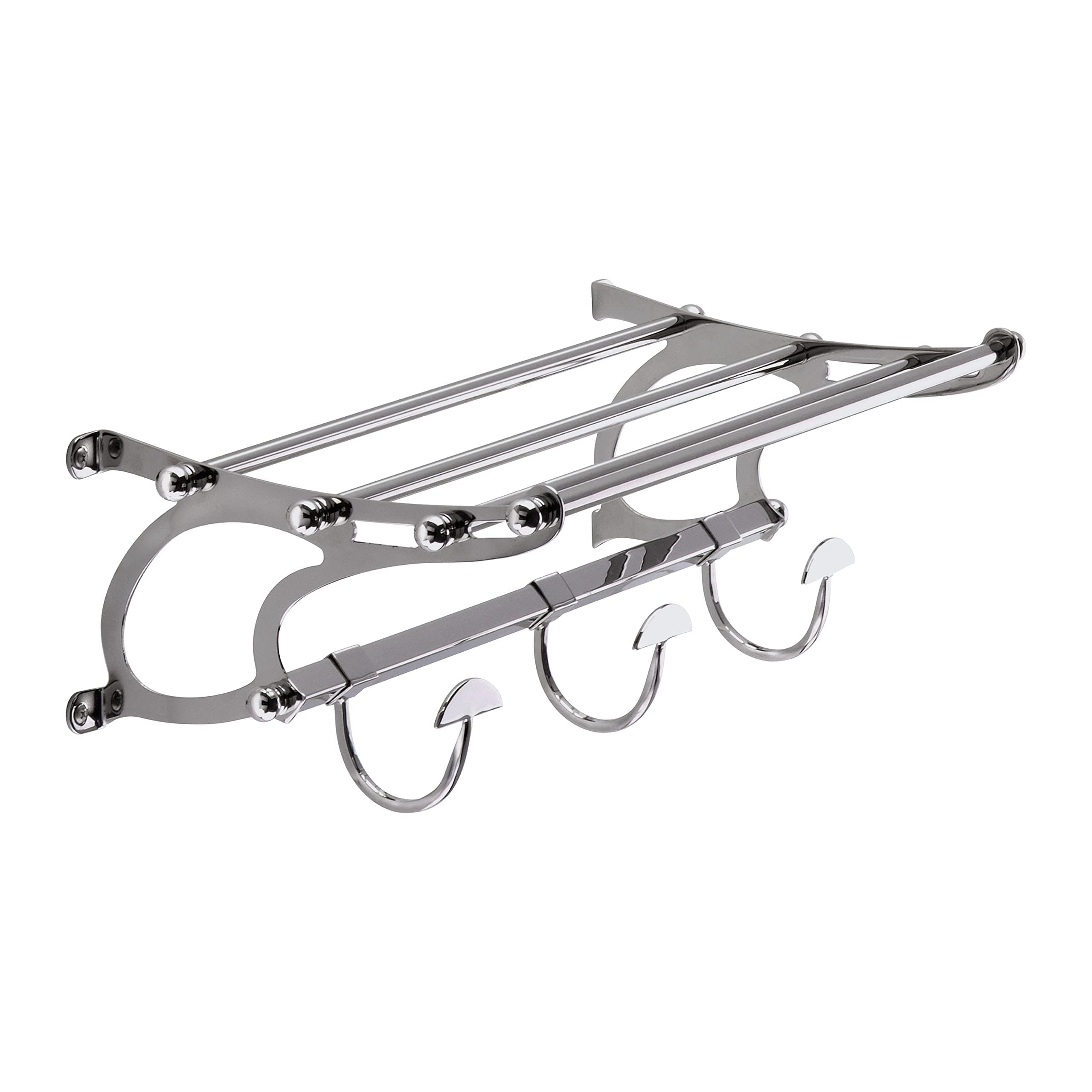 Paris Hotel Style Towel Rack Shelf w/Hooks 20" Overall in Chrome