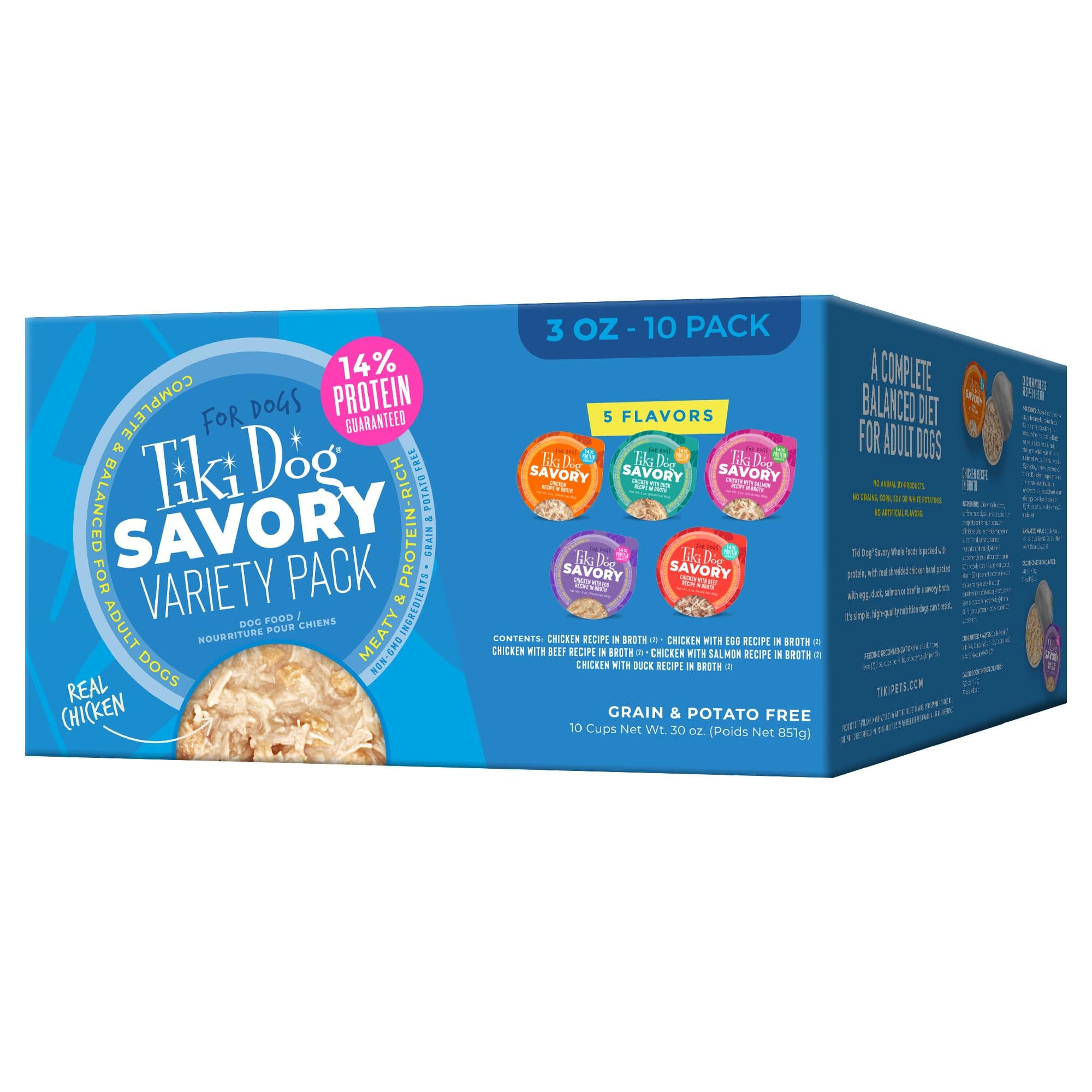 TIKI PETS Dog Meaty Grain Free High Protein Wet Dog Food Variety Pack in Broth, 10 Cans, 3 oz. (Packaging May Vary)